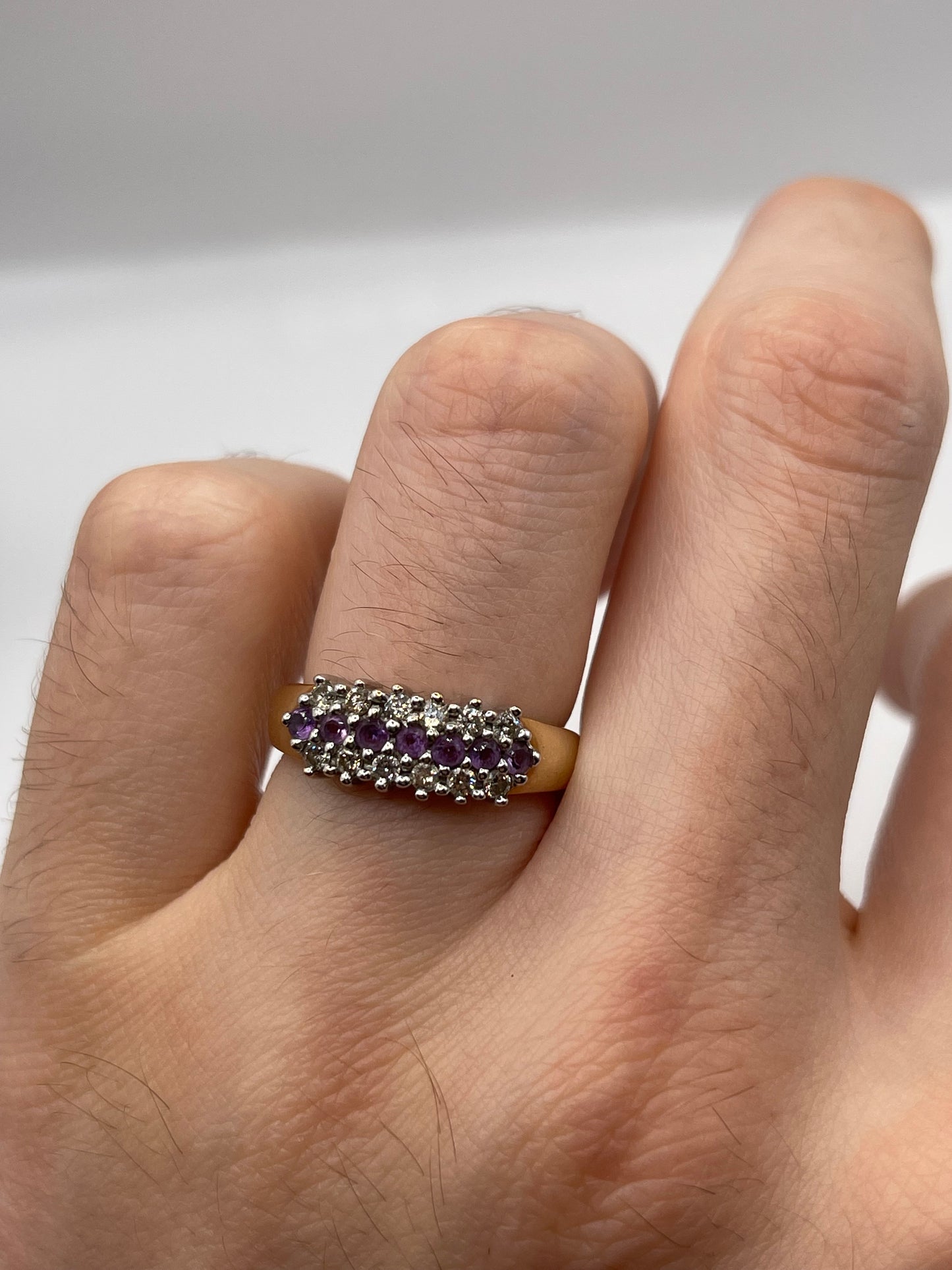 9ct gold amethyst and diamond ring