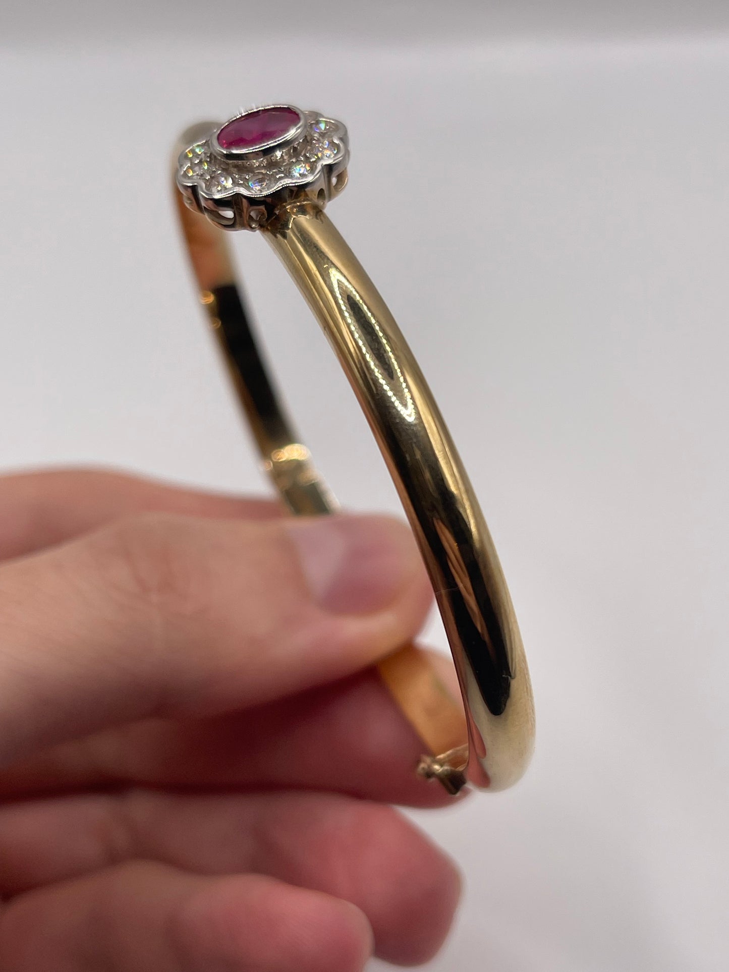 9ct gold ruby and diamond bangle