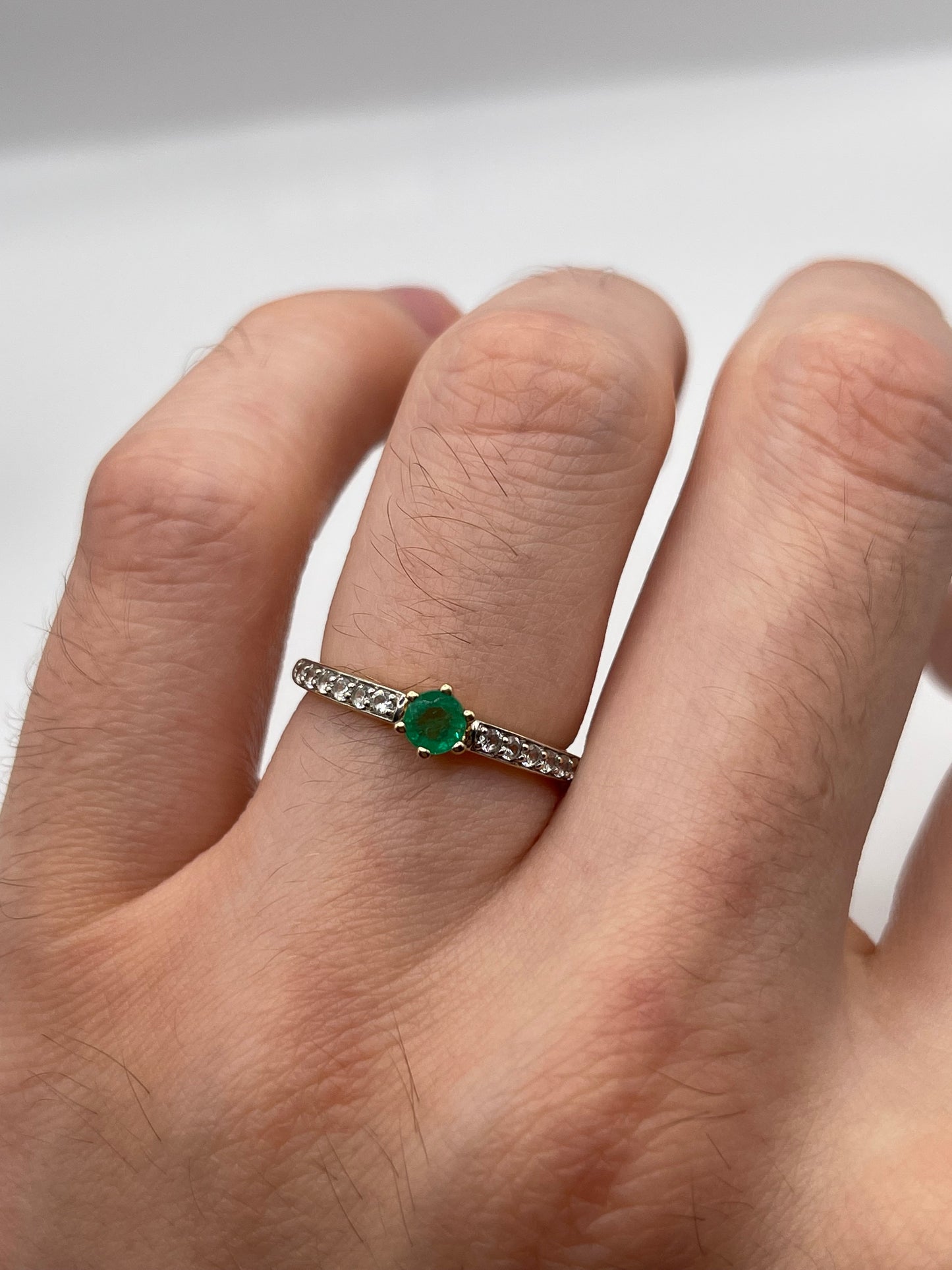 9ct gold emerald and zircon ring