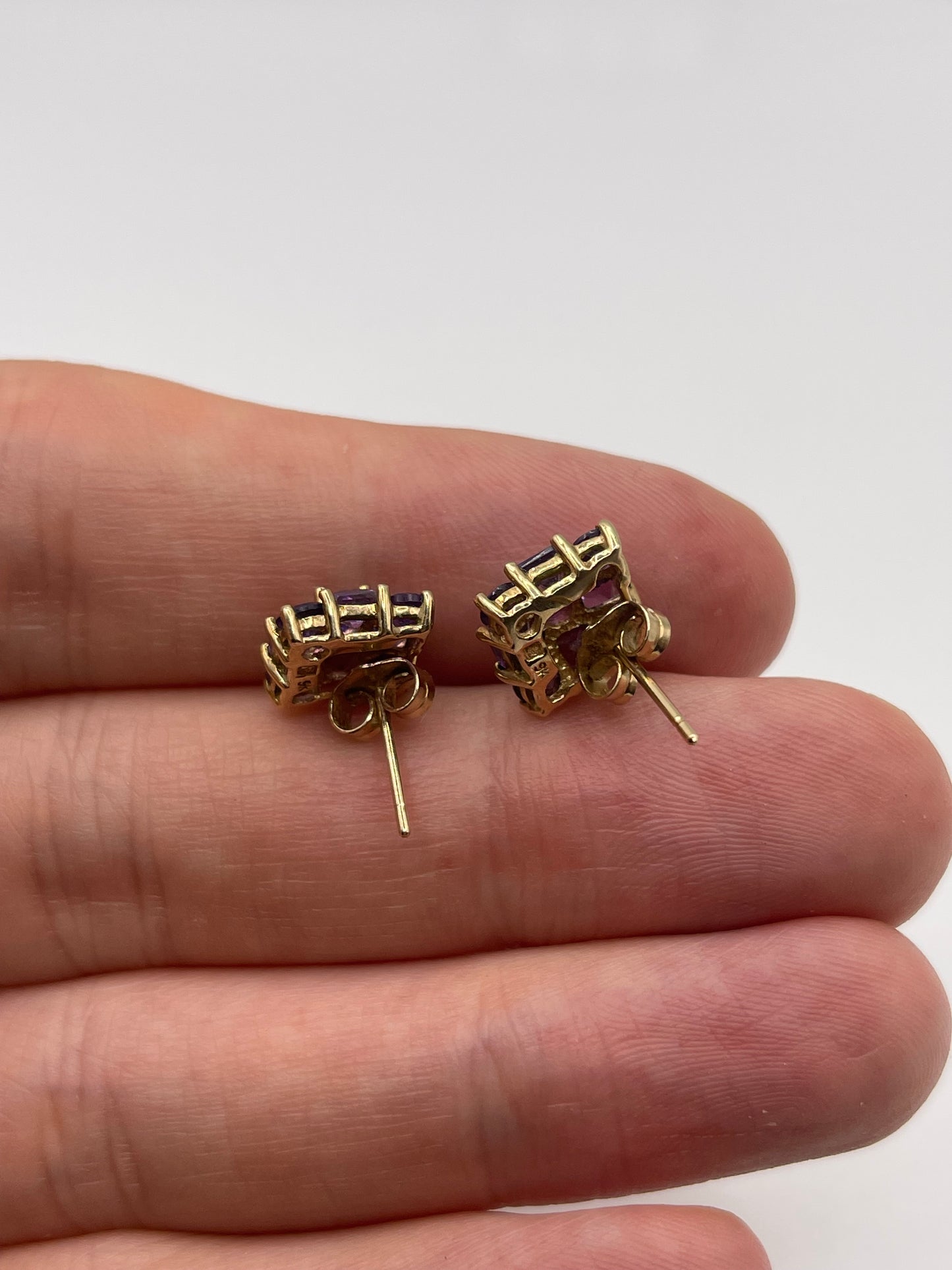 9ct gold amethyst cluster earrings