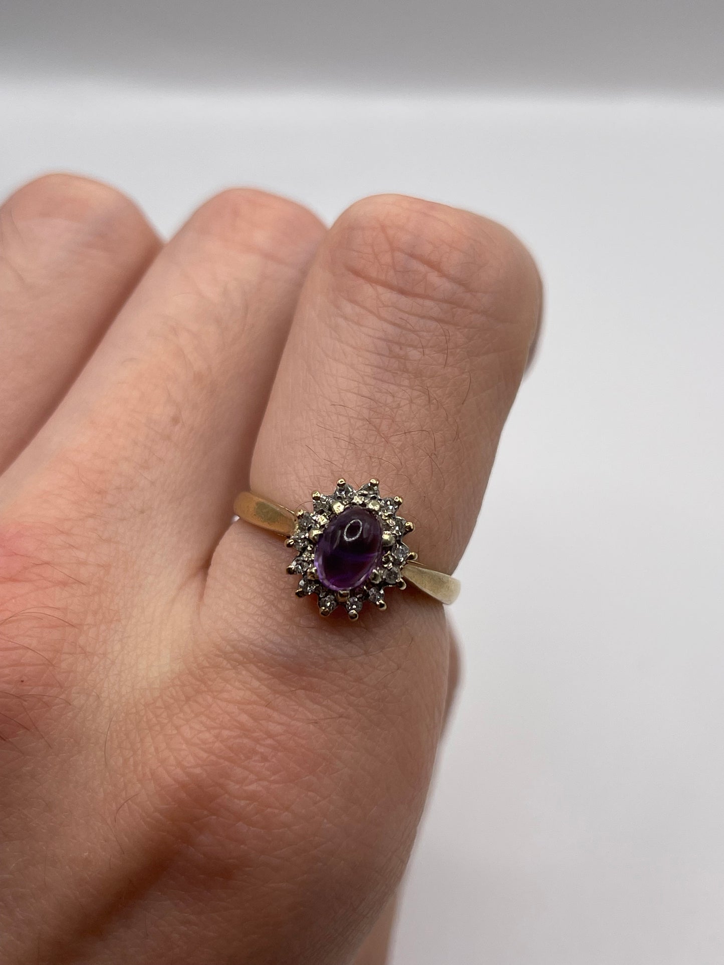 9ct gold cabochon amethyst and diamond ring