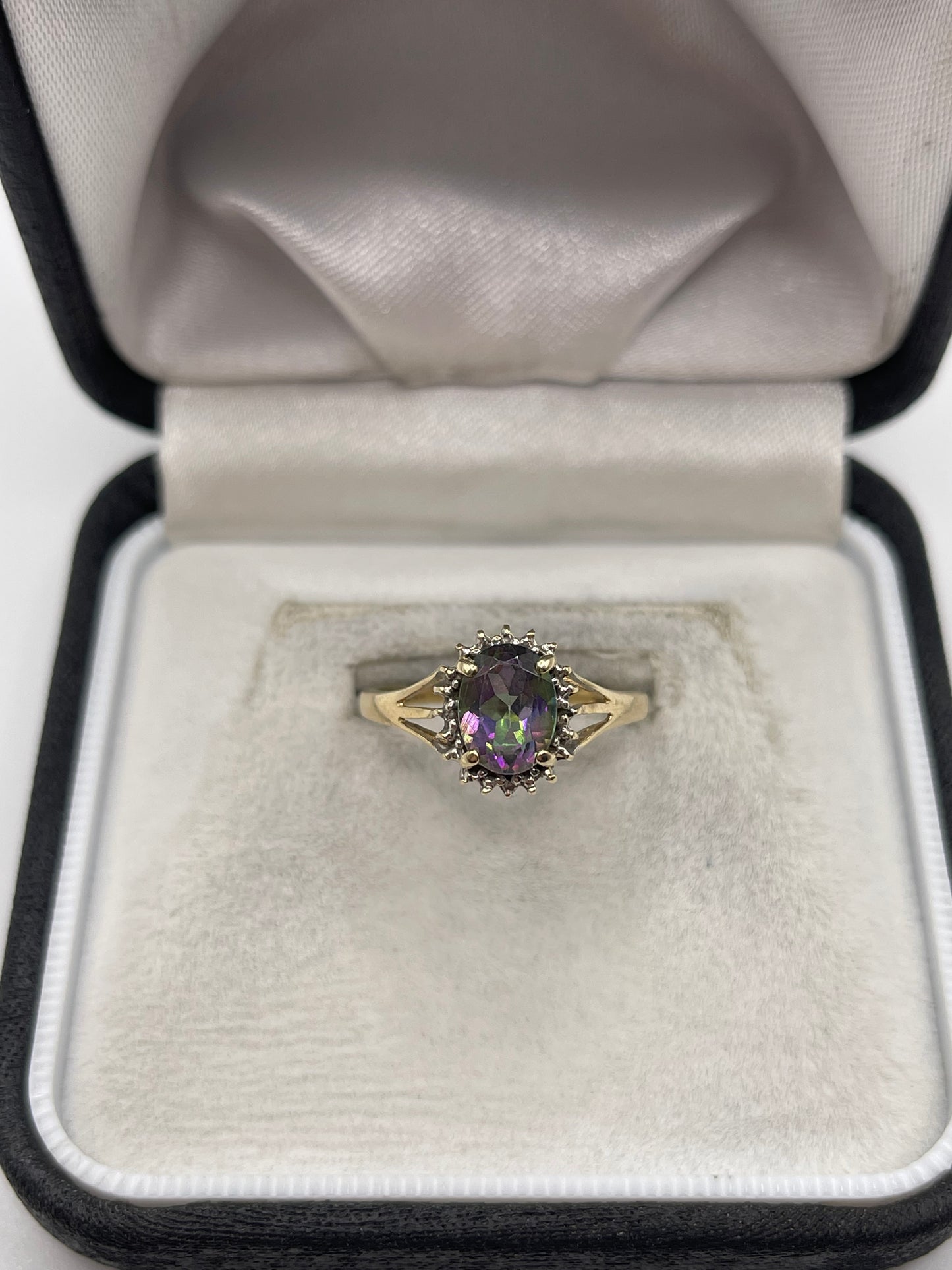 9ct gold mystic topaz and diamond ring