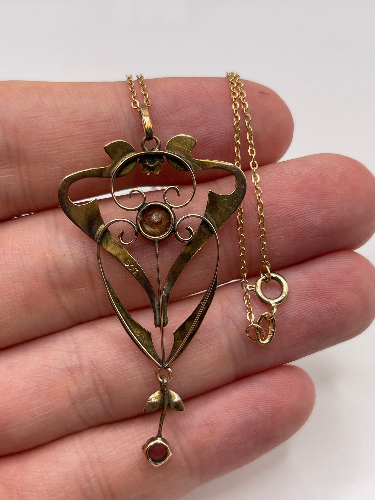 Antique 9ct gold paste and pearl necklace