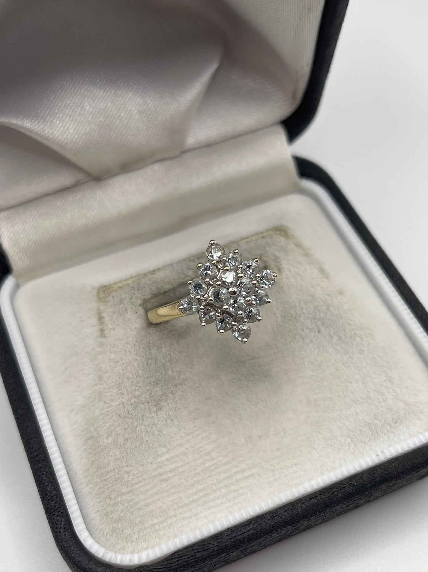 9ct gold aquamarine cluster ring