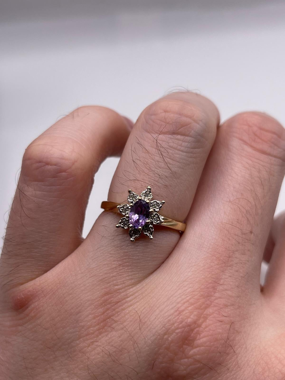 9ct gold amethyst and diamond ring