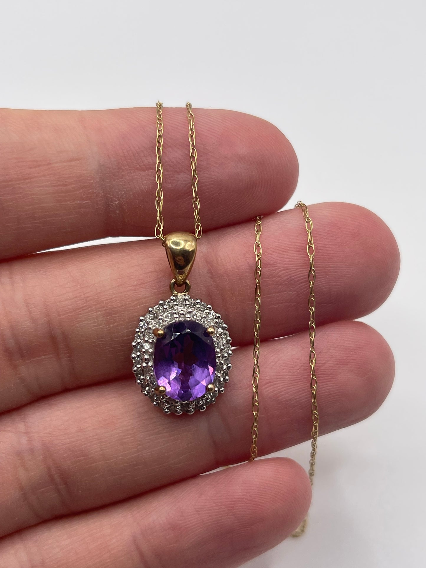 9ct gold amethyst and diamond necklace