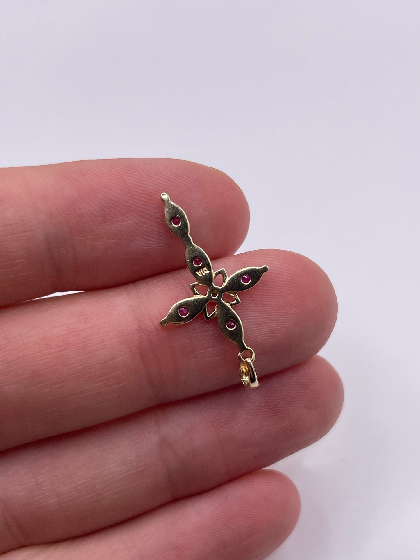 9ct gold ruby and diamond cross pendant
