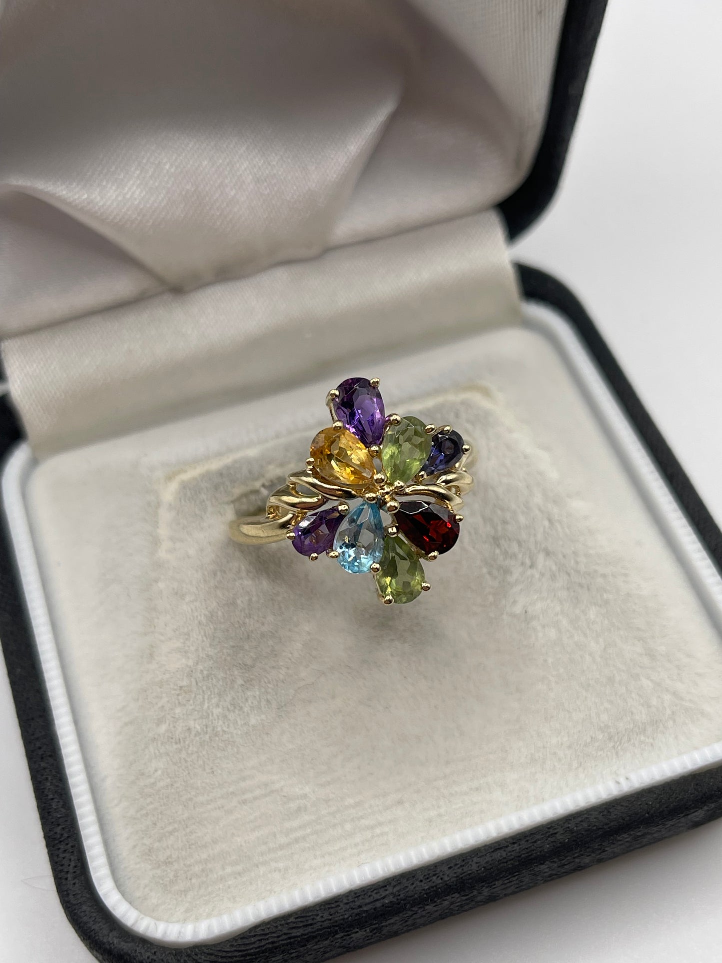 9ct gold multi gemstone cluster ring