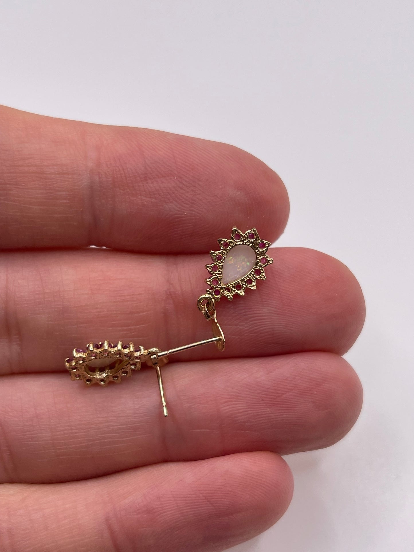 9ct gold opal and ruby earrings