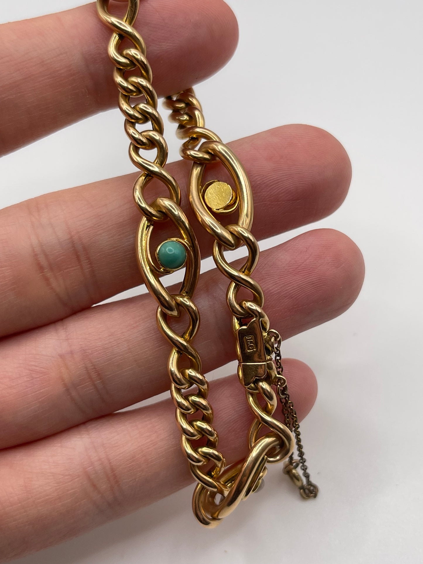 Antique 15ct rose gold turquoise and pearl bracelet