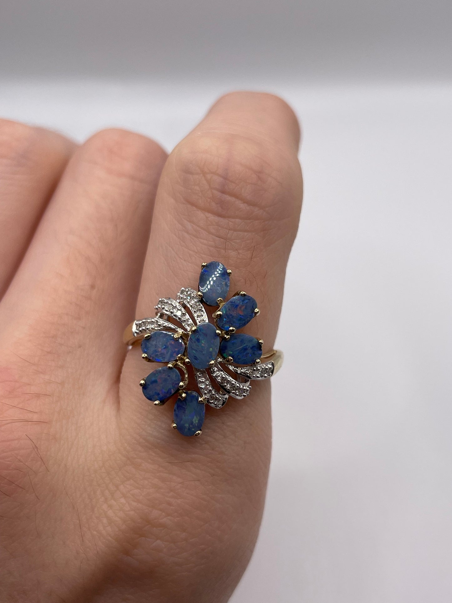 9ct gold black opal and diamond ring