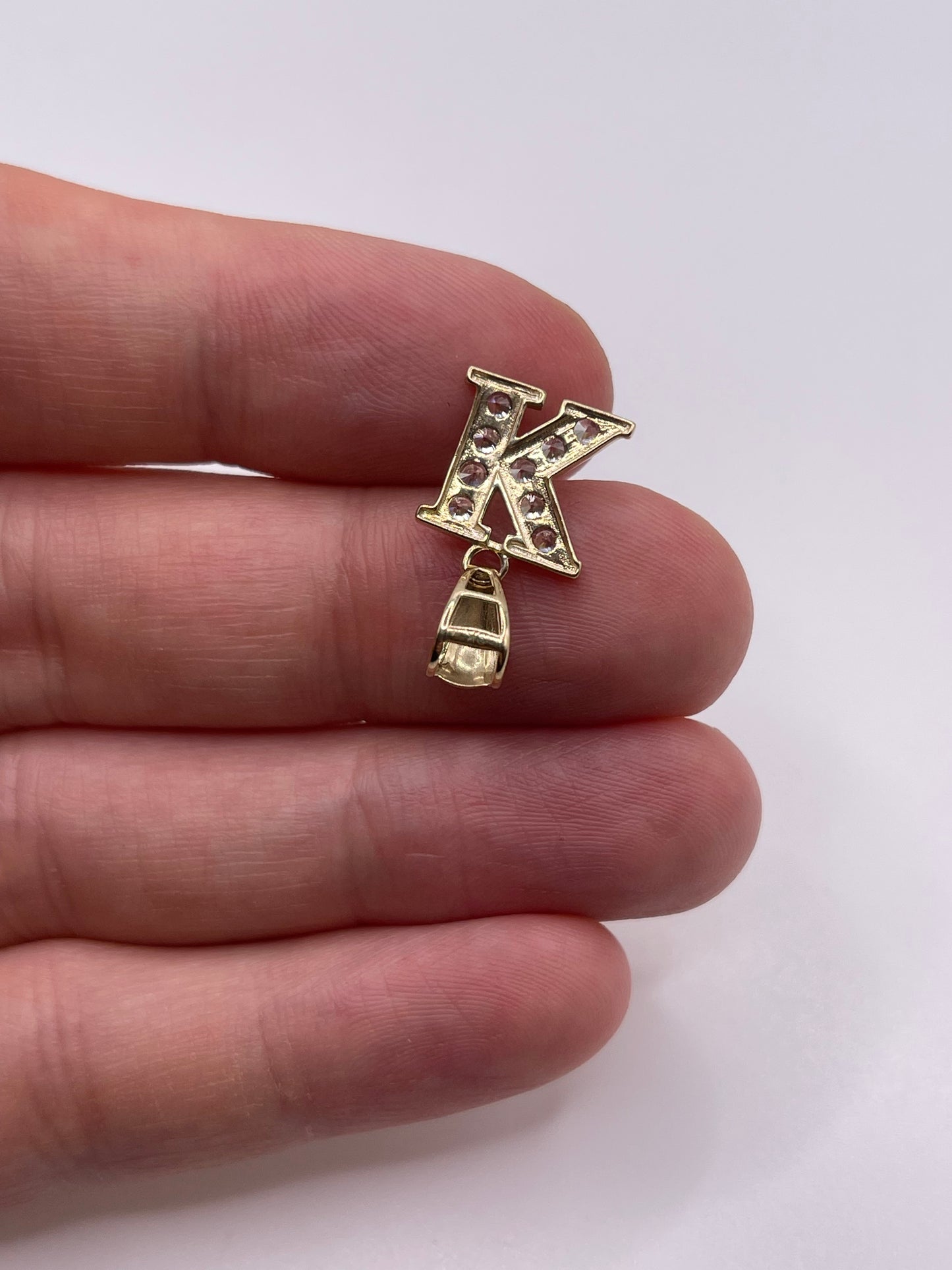 9ct gold cz initial K pendant