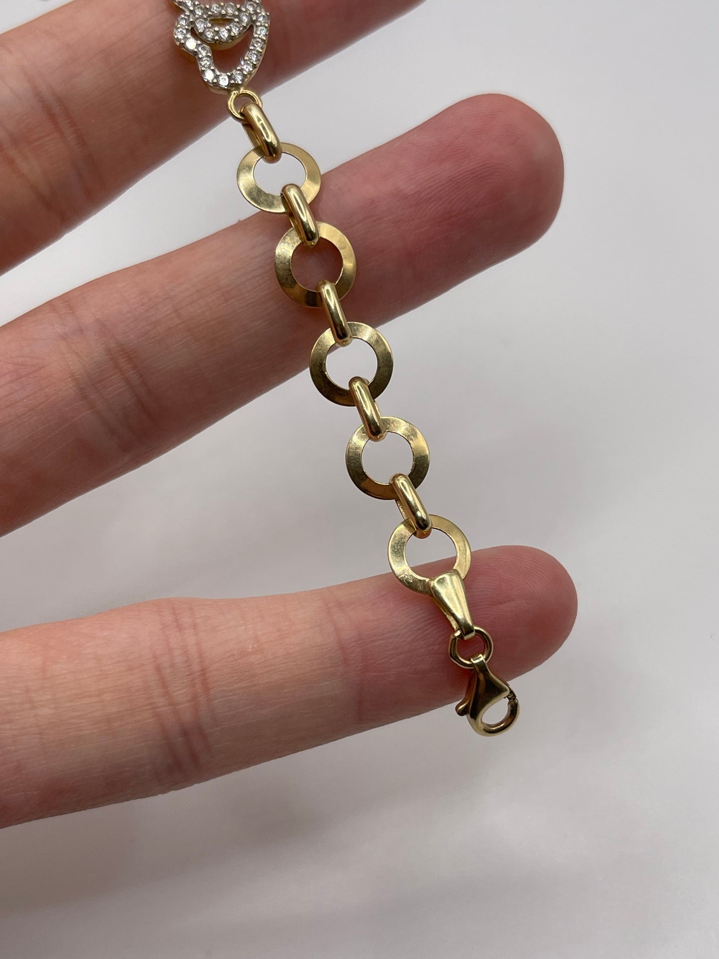 14ct gold cz heart bracelet