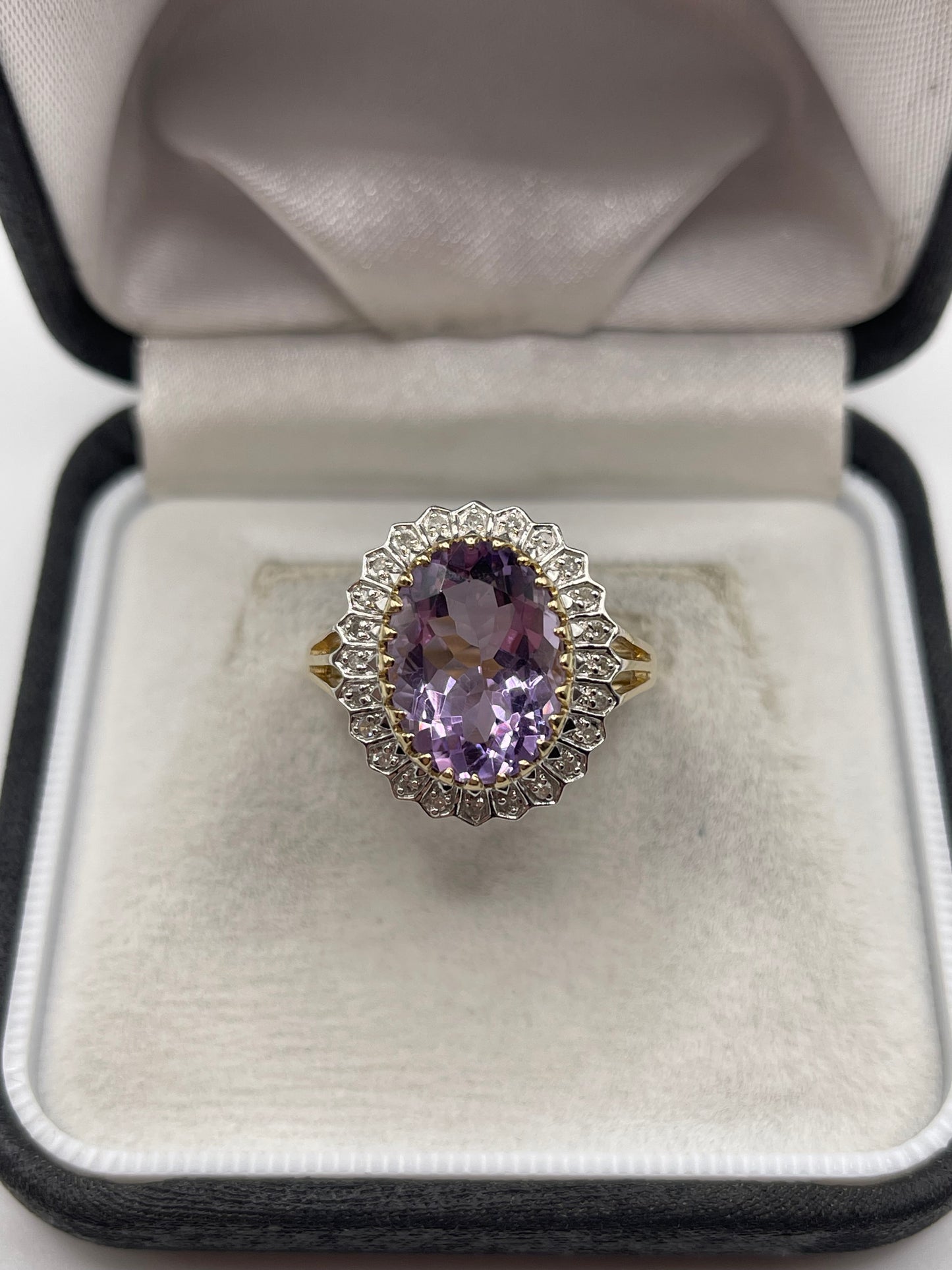 9ct gold amethyst and diamond ring