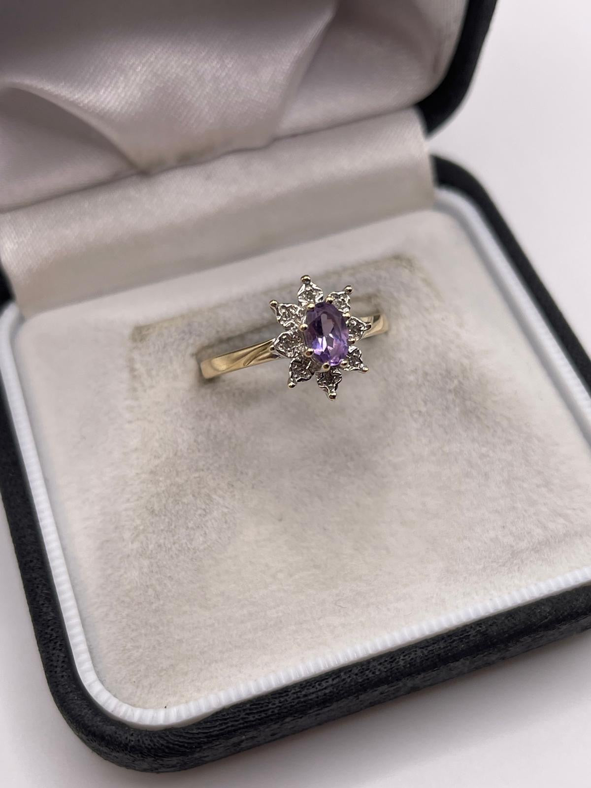 9ct gold amethyst and diamond ring