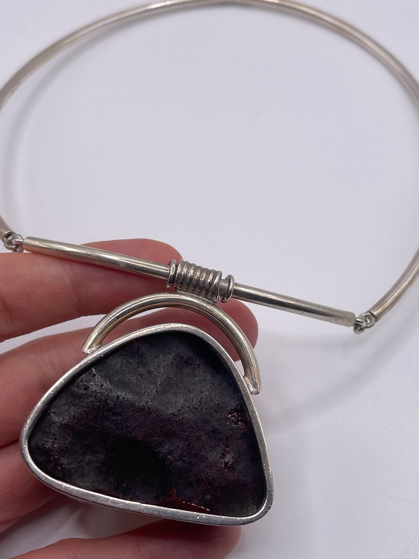 Silver amber necklace