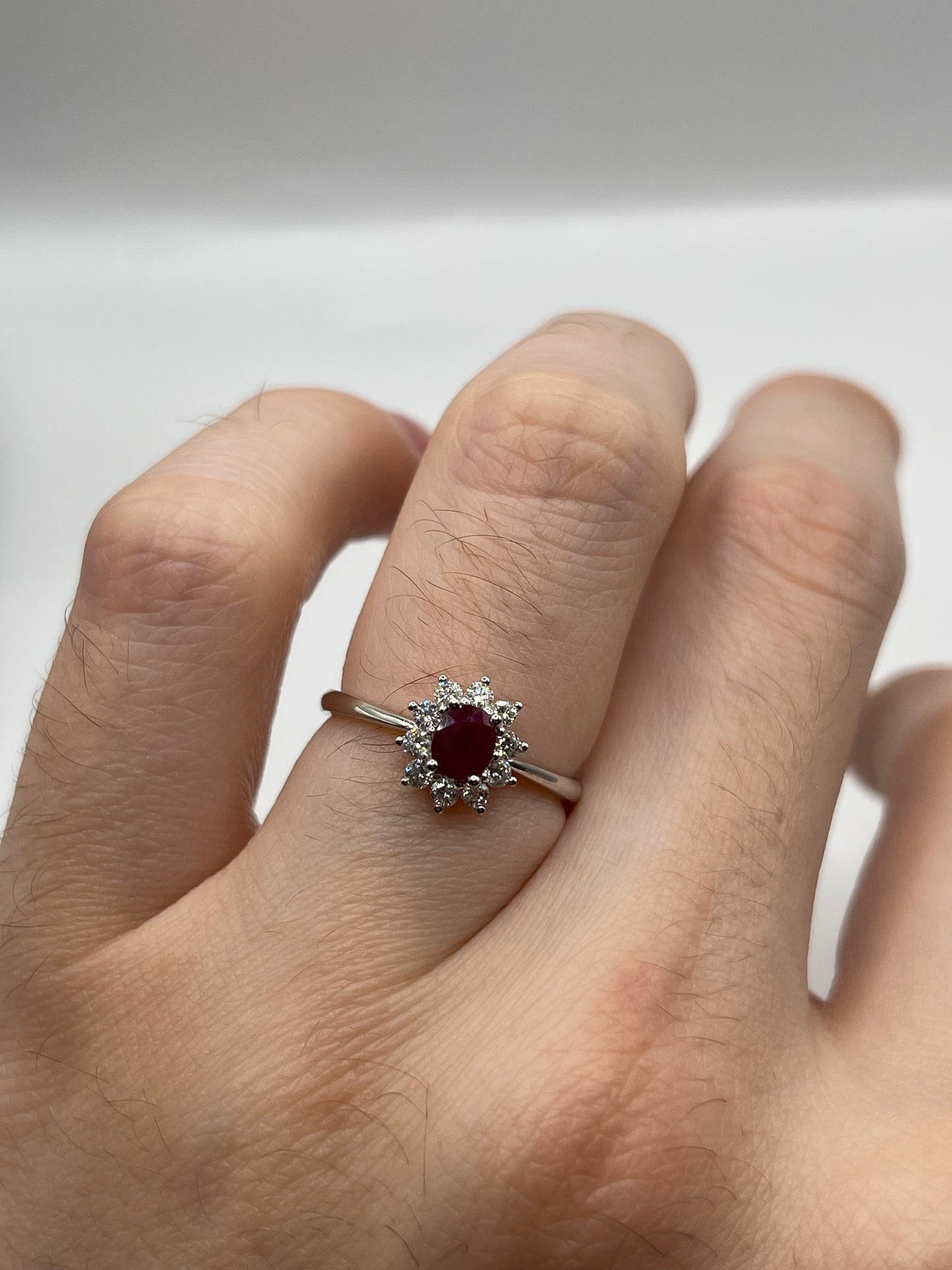 18ct white gold ruby and diamond ring