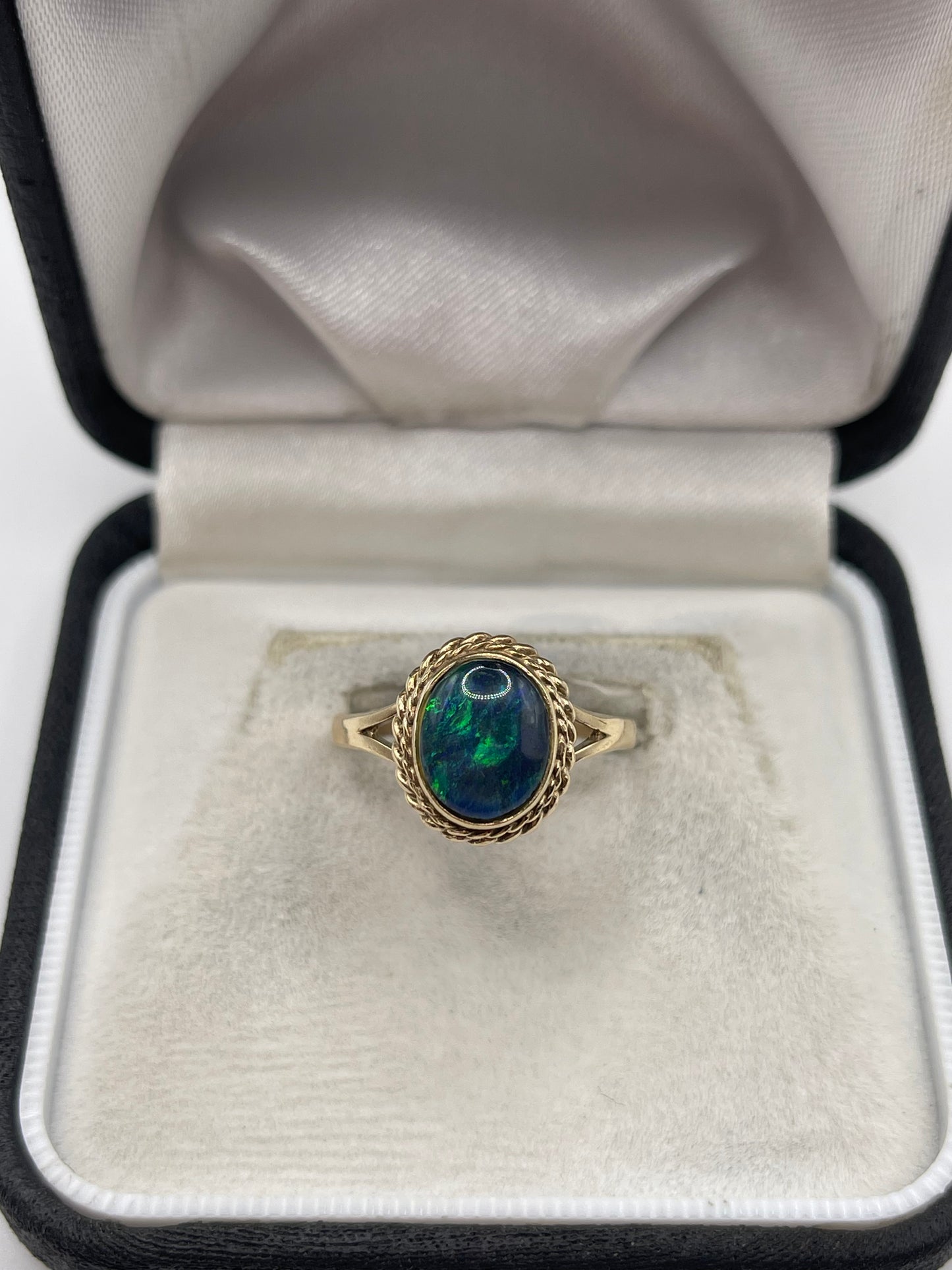 9ct gold black opal ring