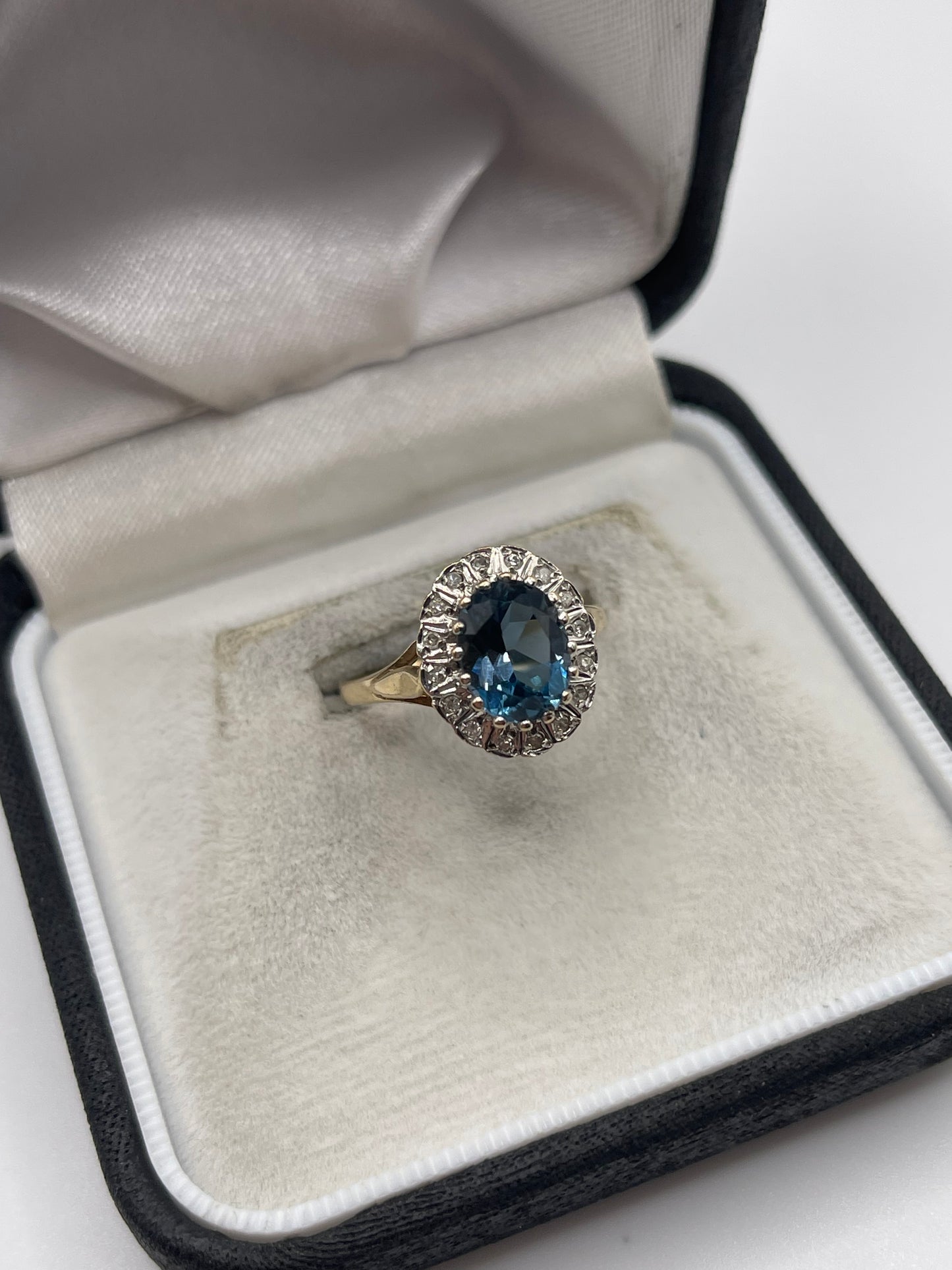 9ct gold blue topaz and diamond ring