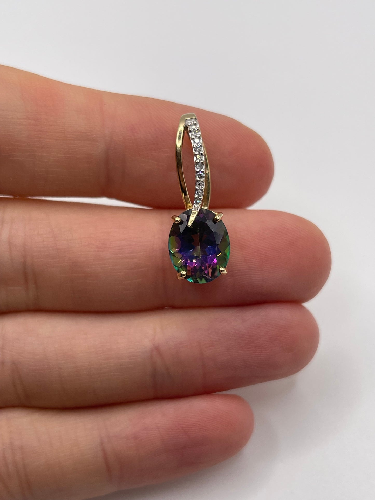9ct gold mystic topaz and diamond pendant