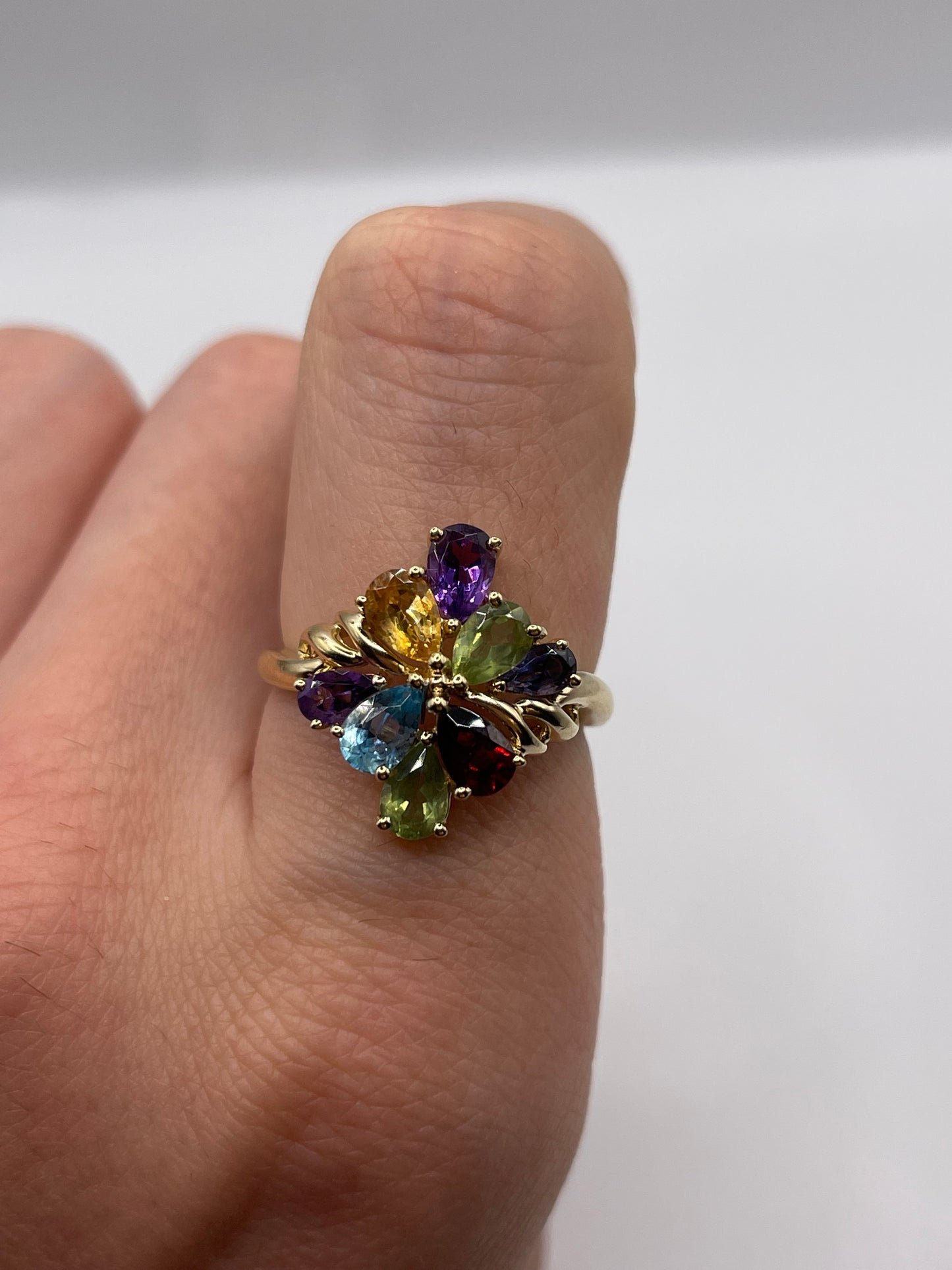 9ct gold multi gemstone cluster ring
