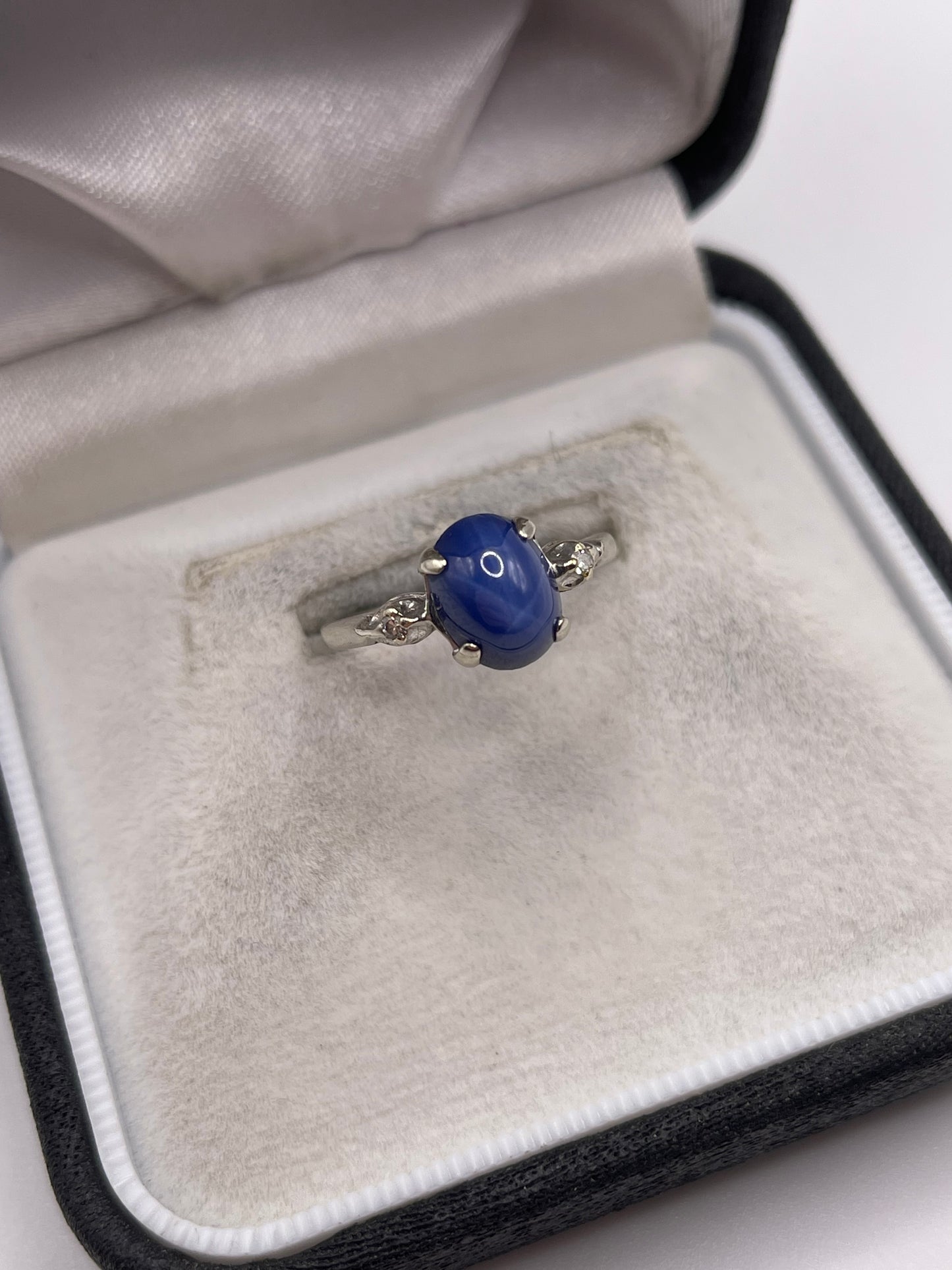 14ct white gold star sapphire and diamond ring
