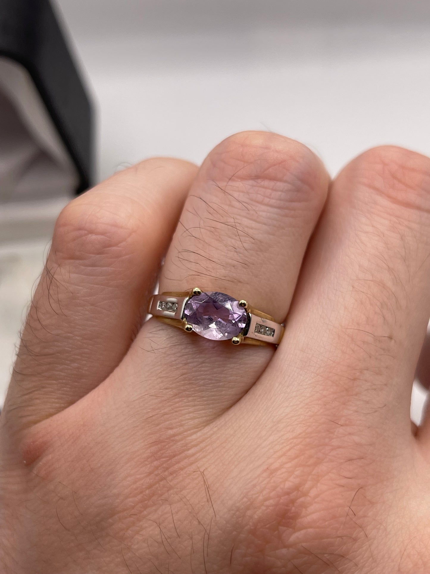 9ct gold amethyst and diamond ring