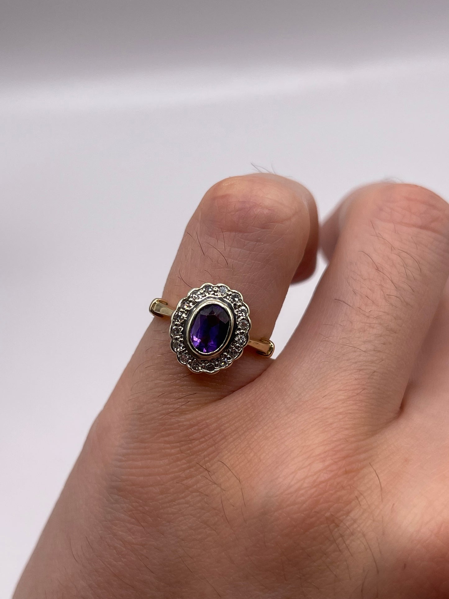 9ct gold amethyst and diamond ring