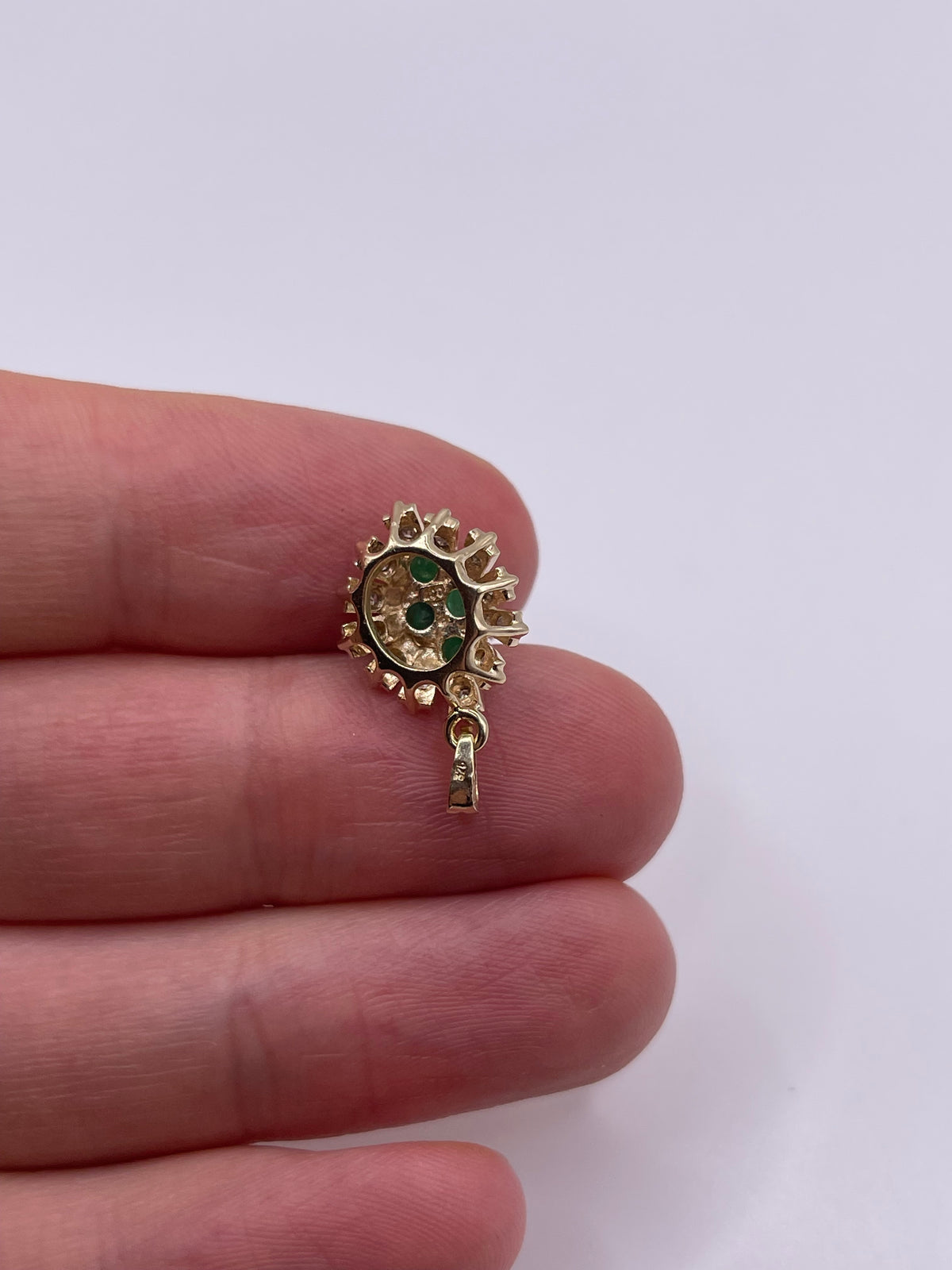 9ct gold emerald and diamond pendant