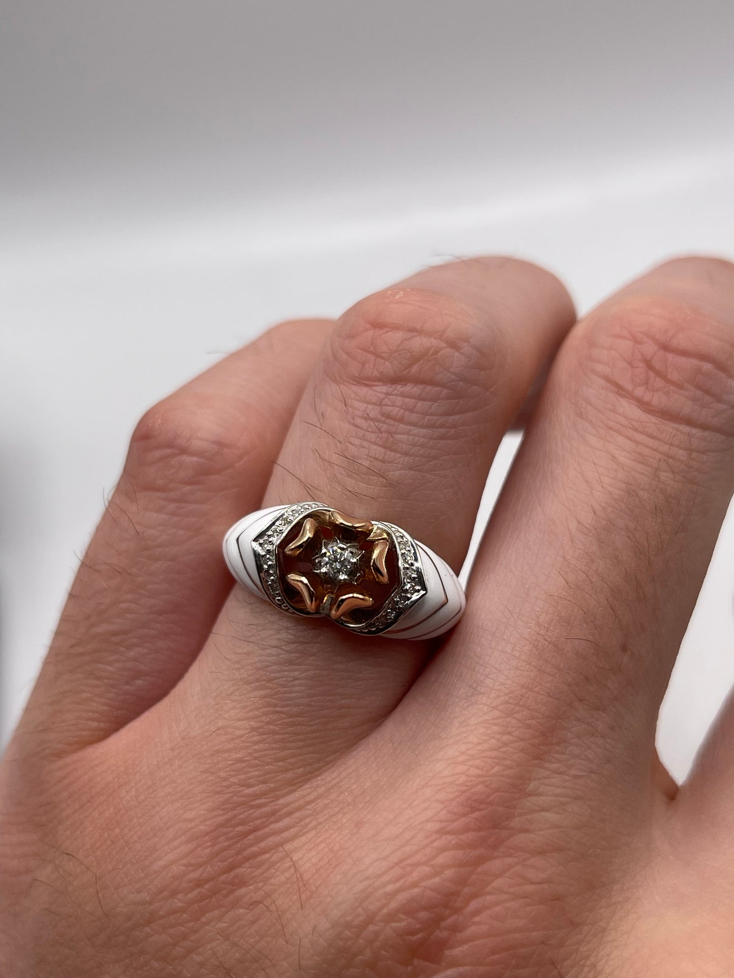 14ct rose gold enamel diamond ring