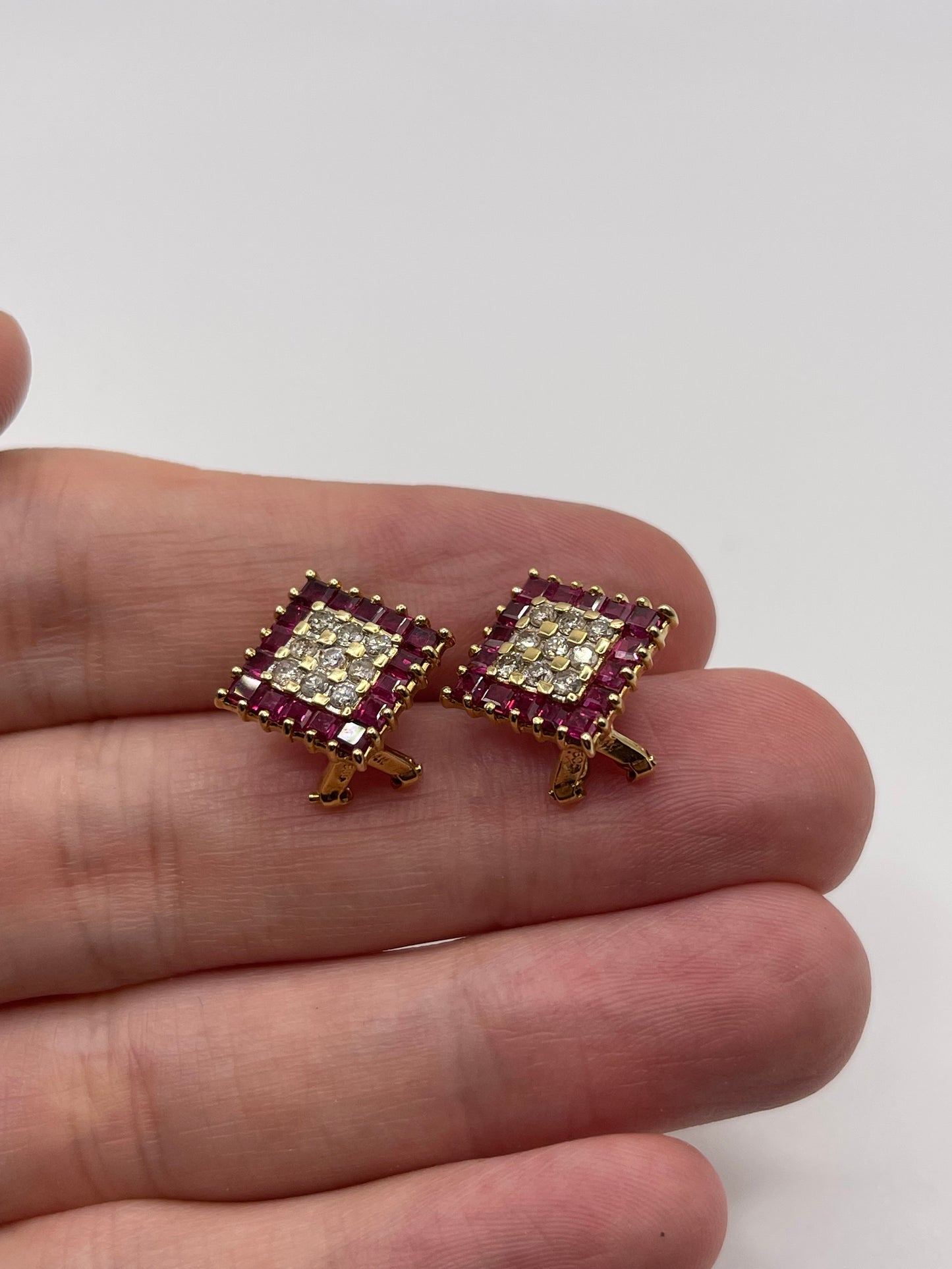 14ct gold ruby and diamond earrings