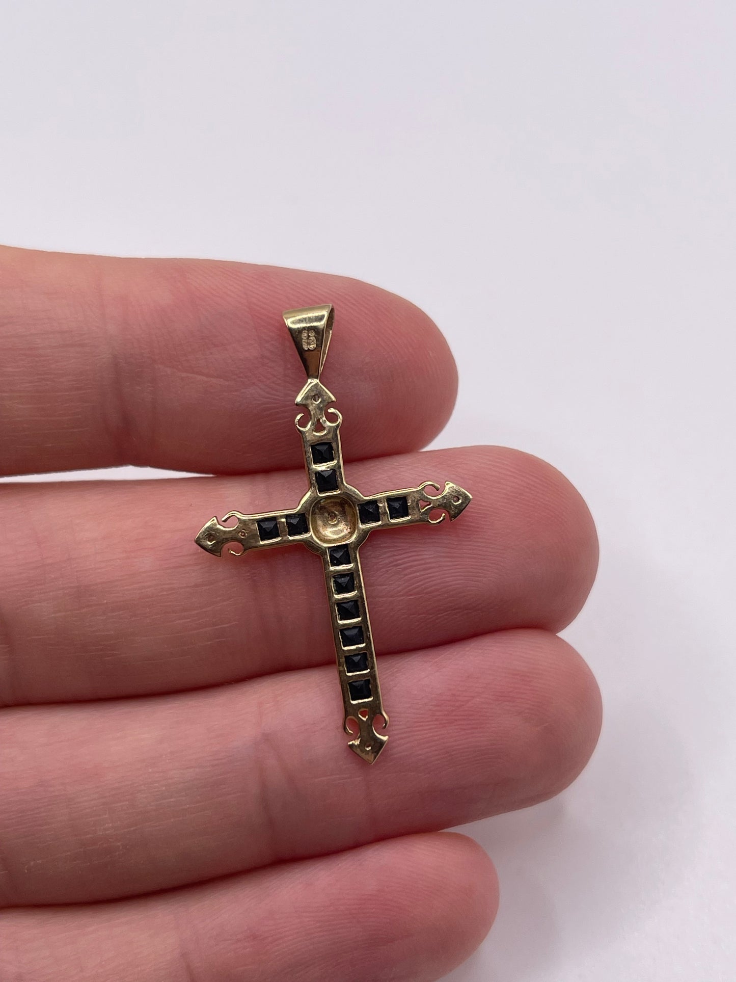 9ct gold sapphire and diamond cross pendant