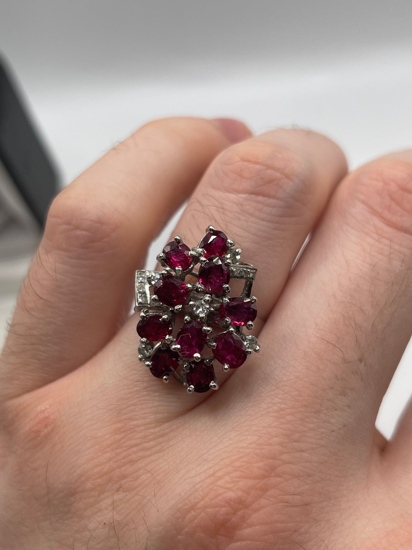 14ct white gold ruby and diamond ring