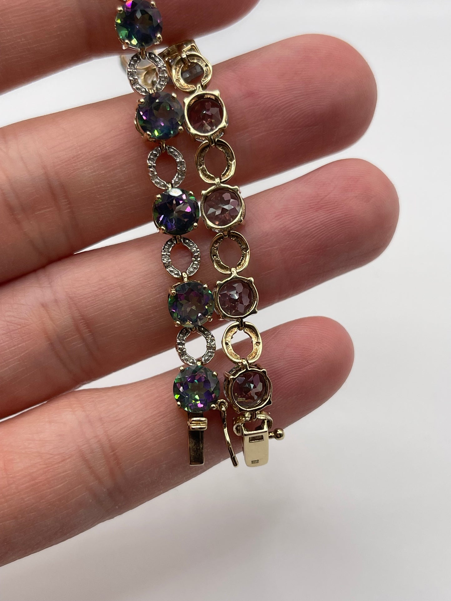 9ct gold mystic topaz and diamond bracelet
