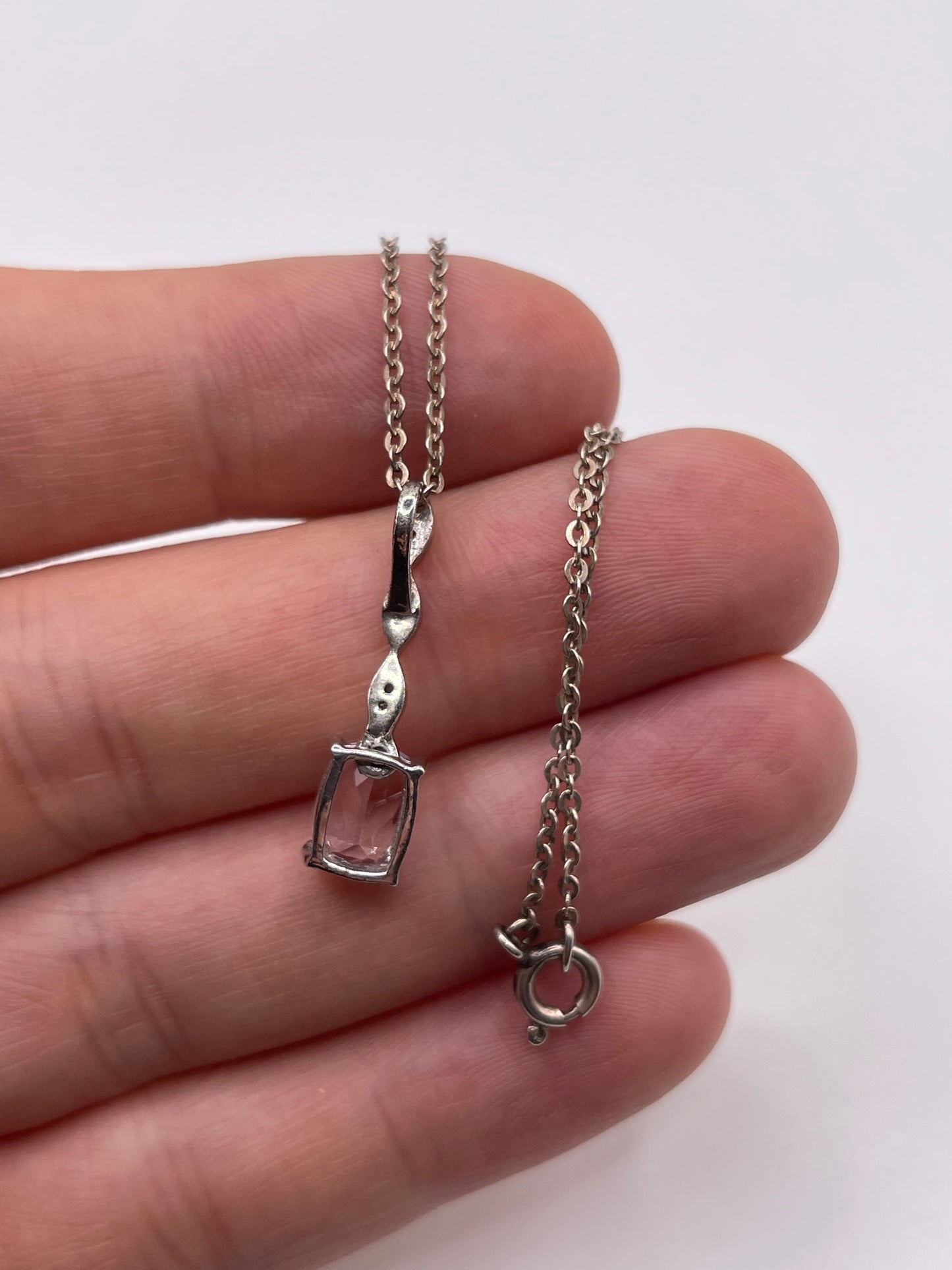 Silver kunzite and zircon necklace