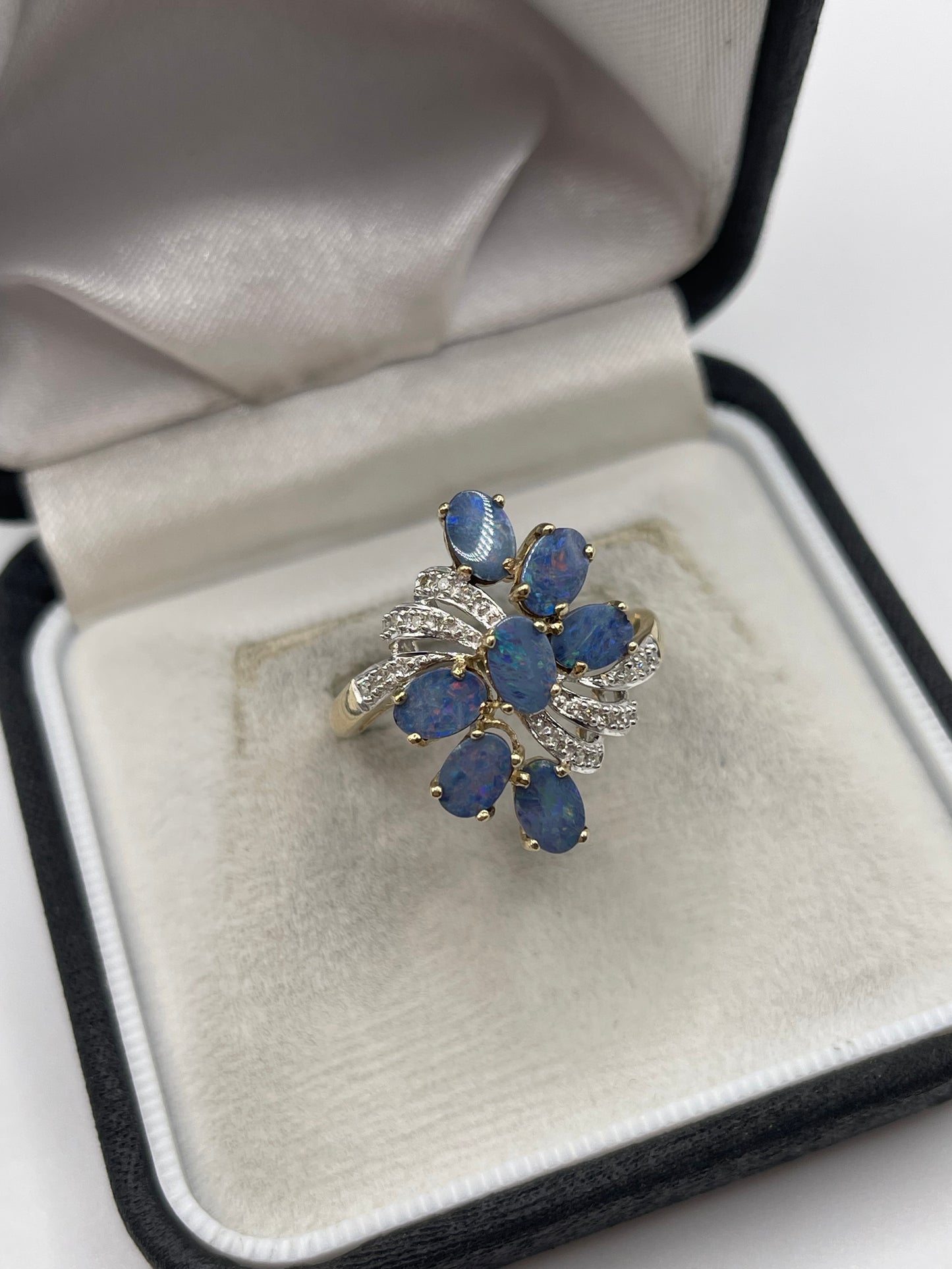 9ct gold black opal and diamond ring