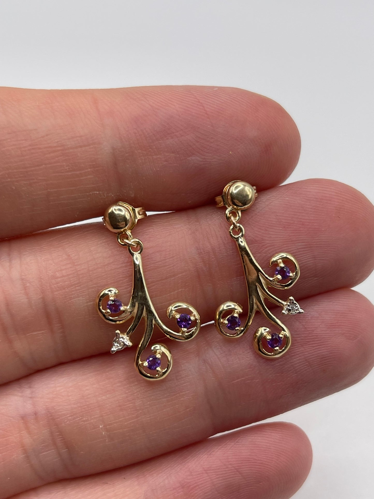 9ct gold amethyst and diamond earrings