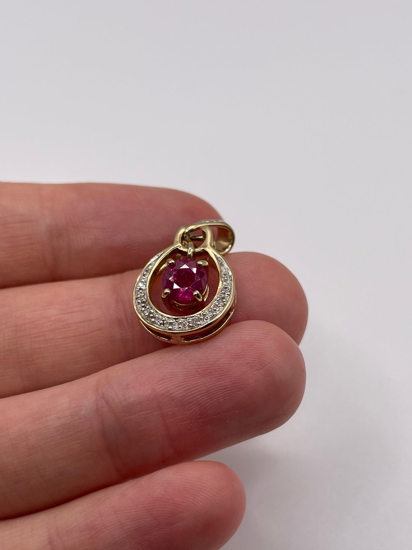 9ct gold ruby and diamond pendant