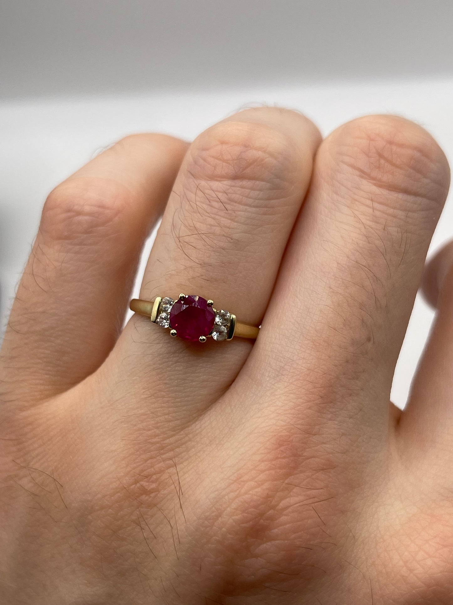 9ct gold ruby and zircon ring