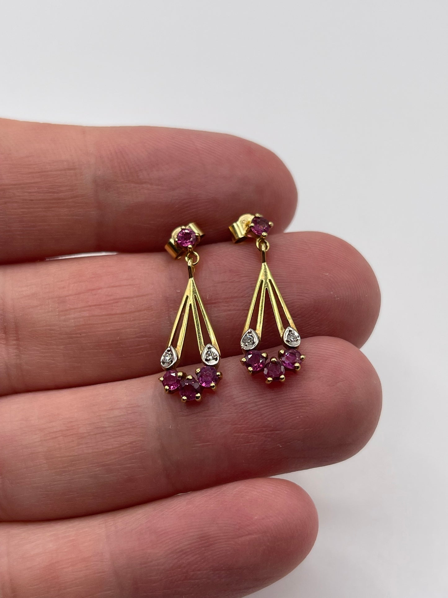 9ct gold ruby and diamond earrings