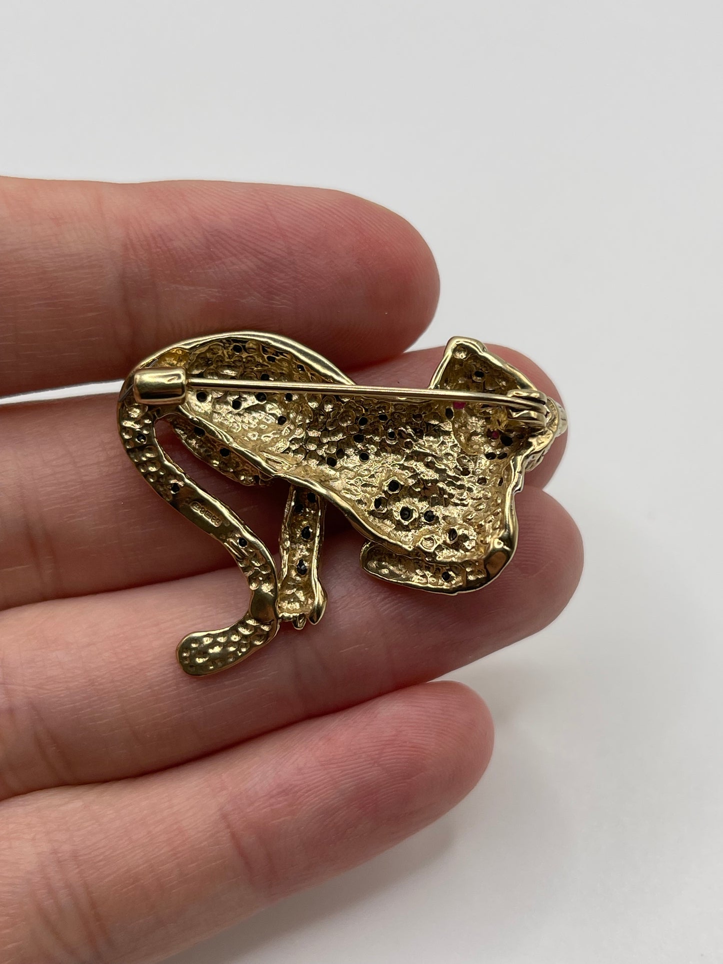 9ct gold ruby, sapphire and diamond panther brooch