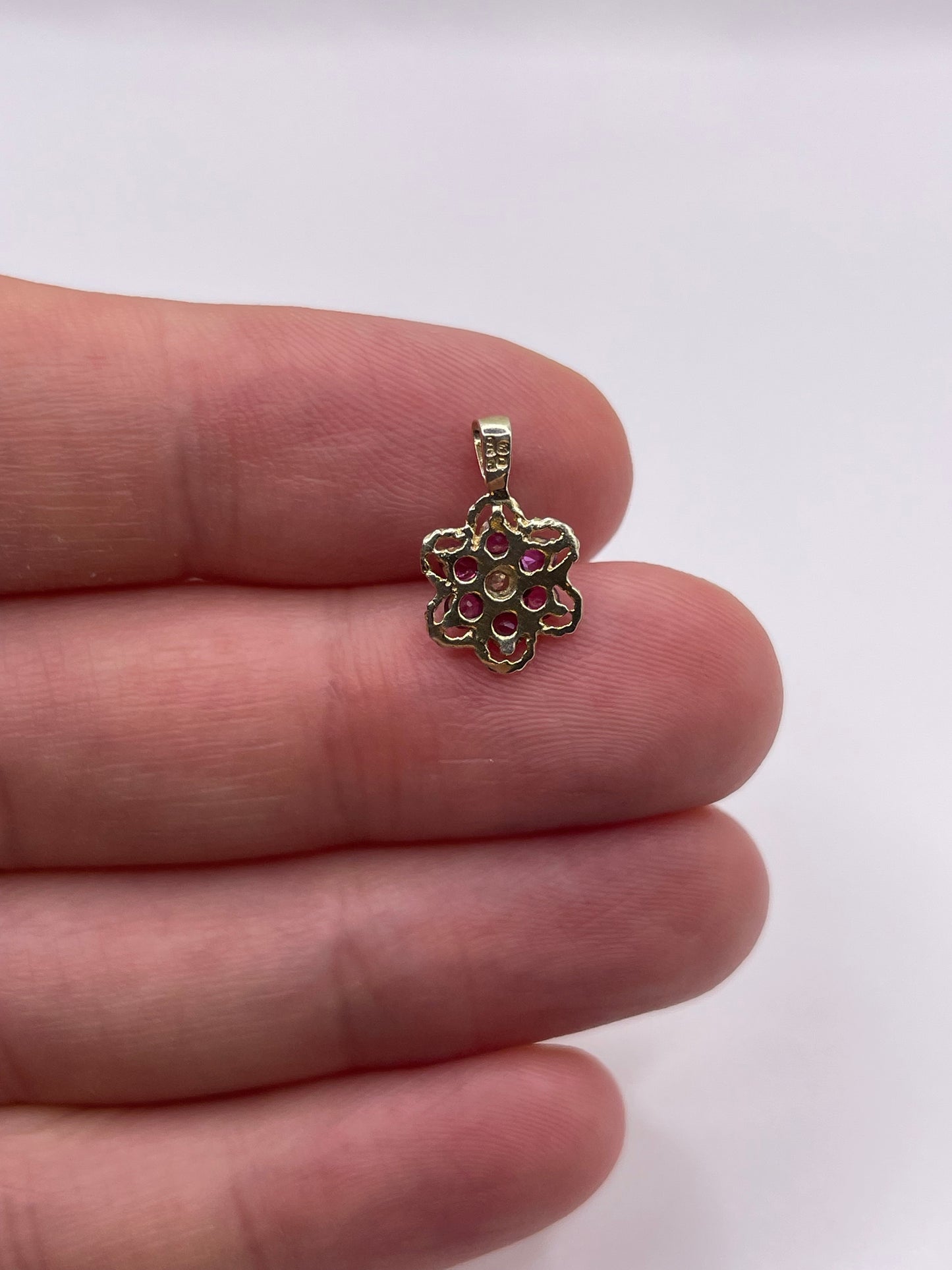 9ct gold ruby and diamond pendant
