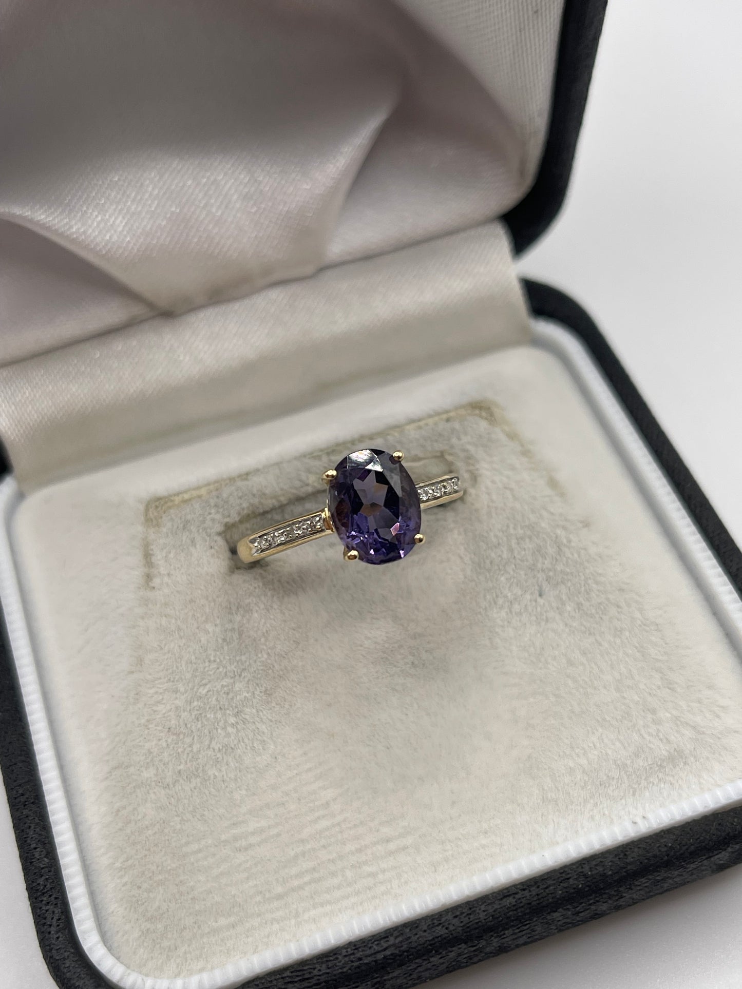 9ct gold iolite and diamond ring