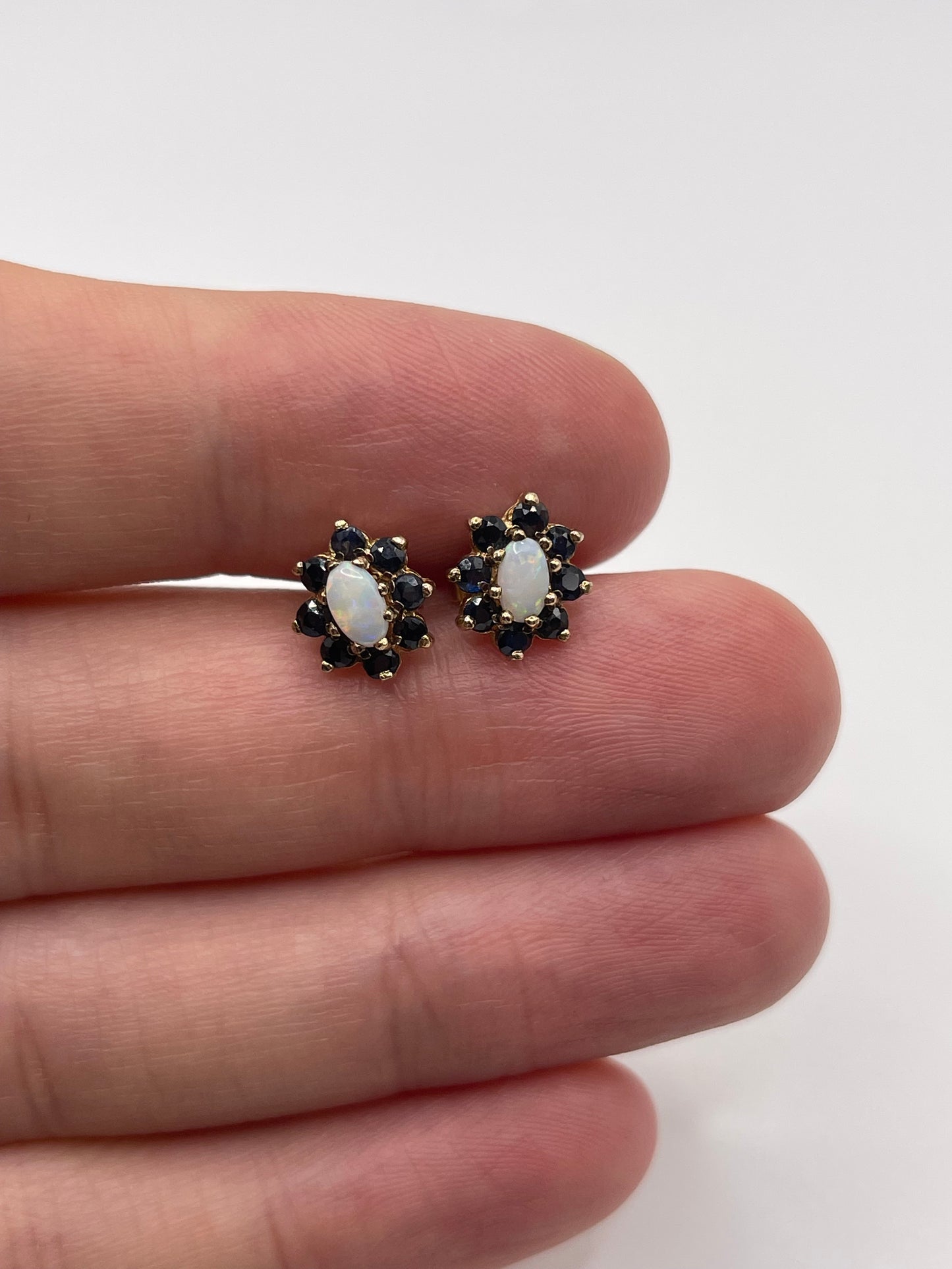 9ct gold sapphire and opal earrings