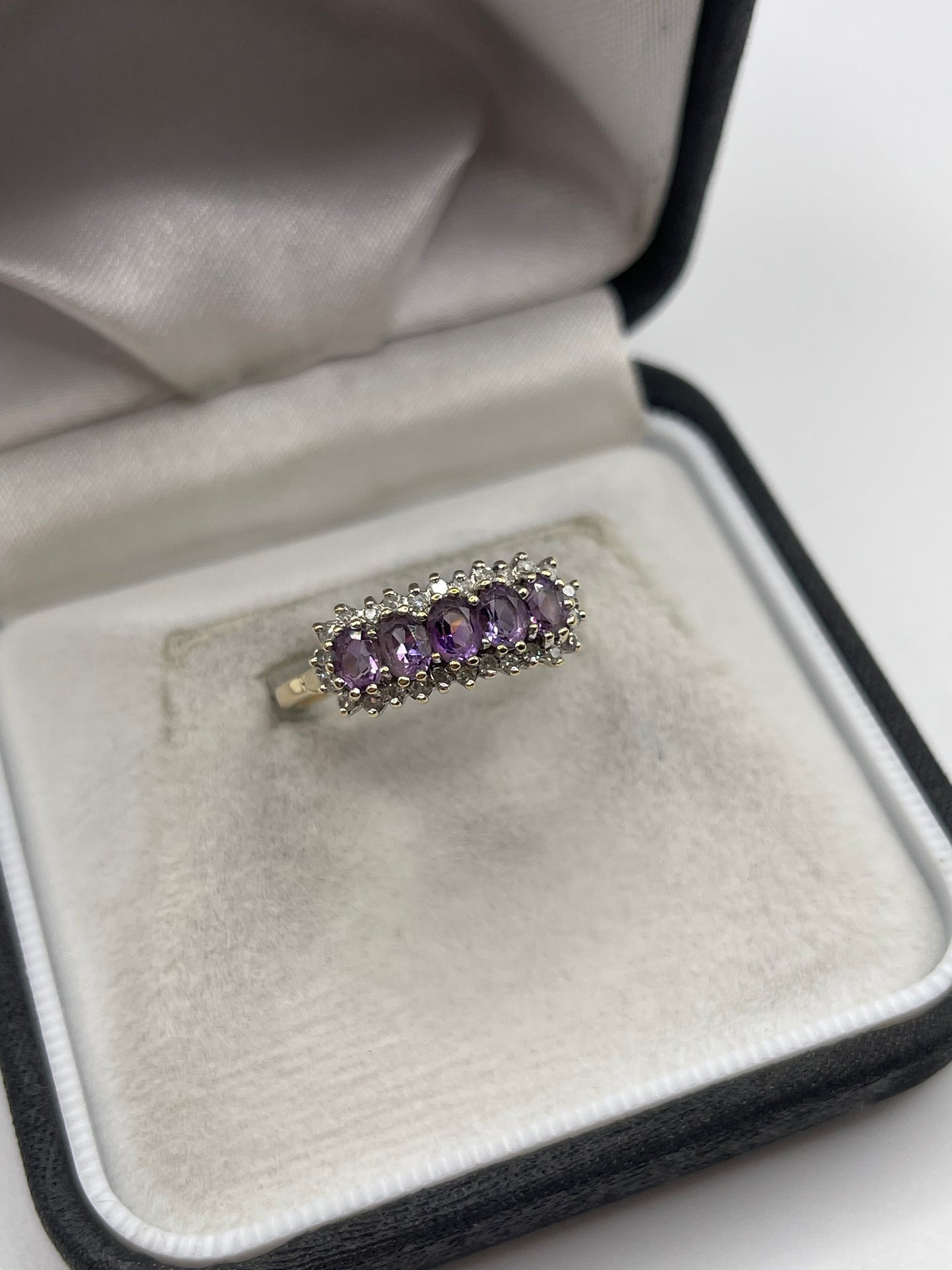 9ct gold amethyst and diamond ring