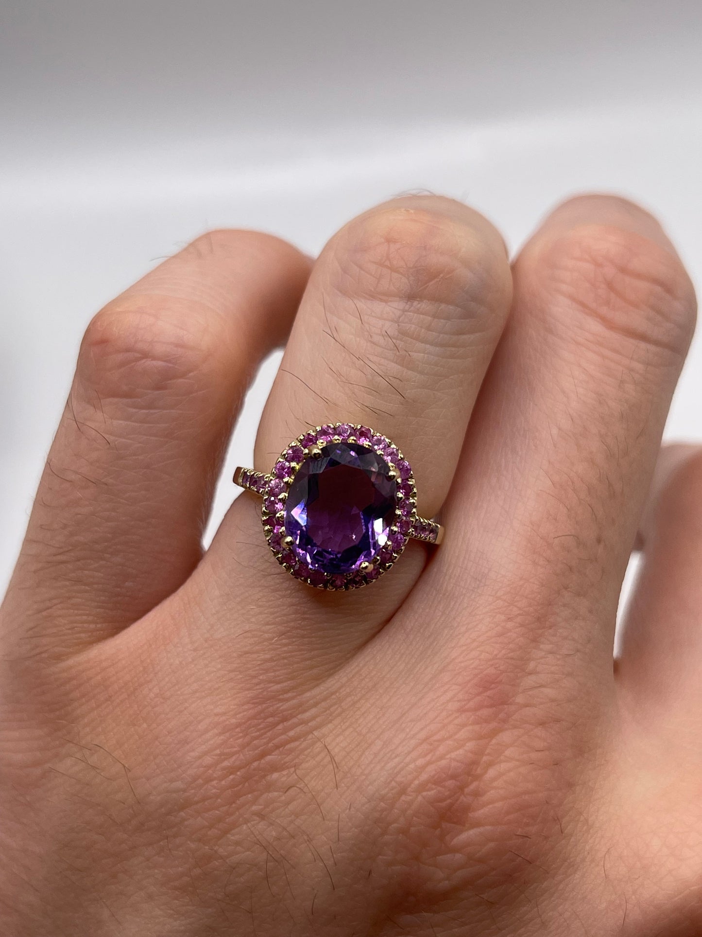 9ct gold amethyst and pink sapphire ring