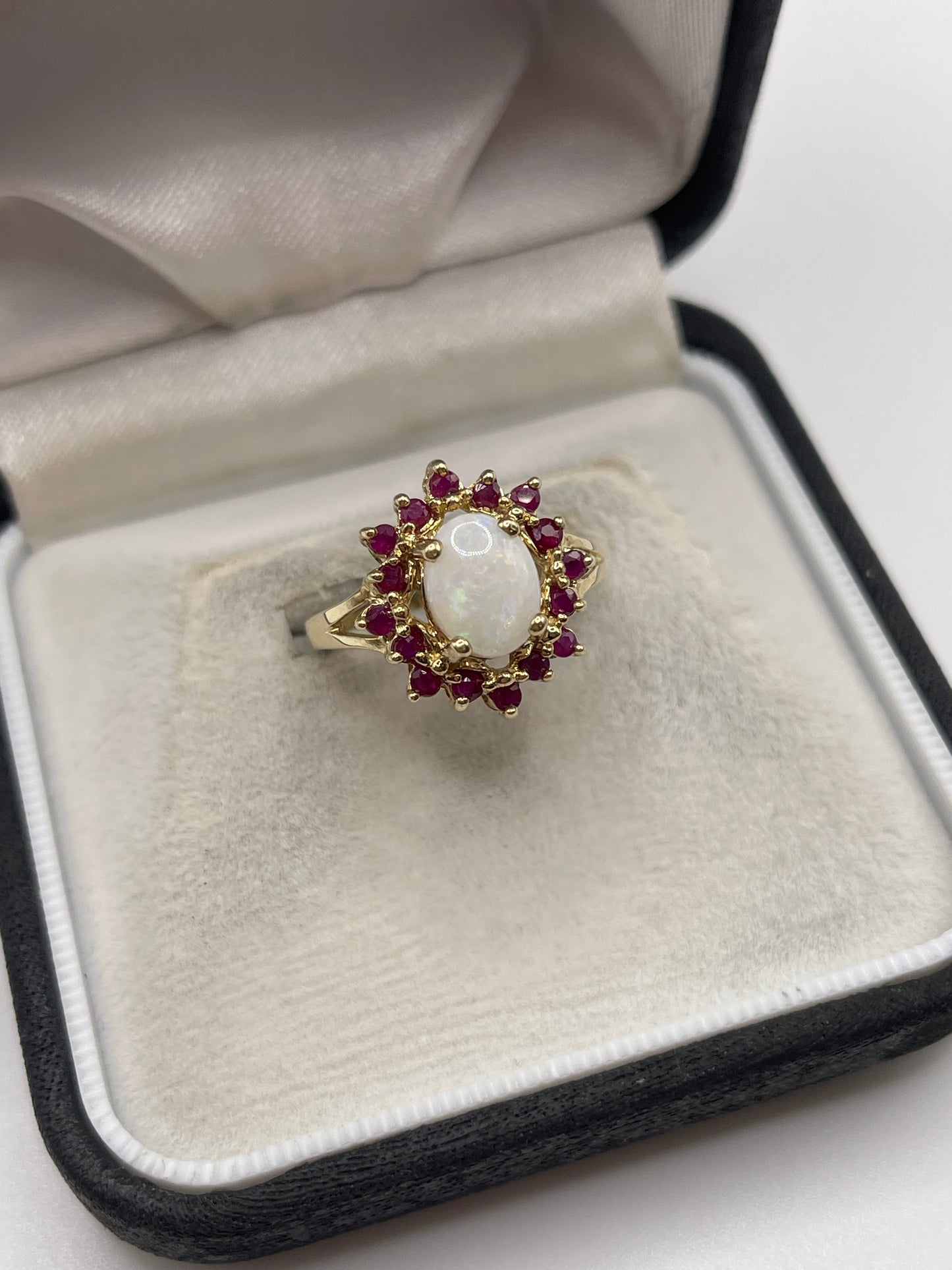 9ct gold opal and ruby ring