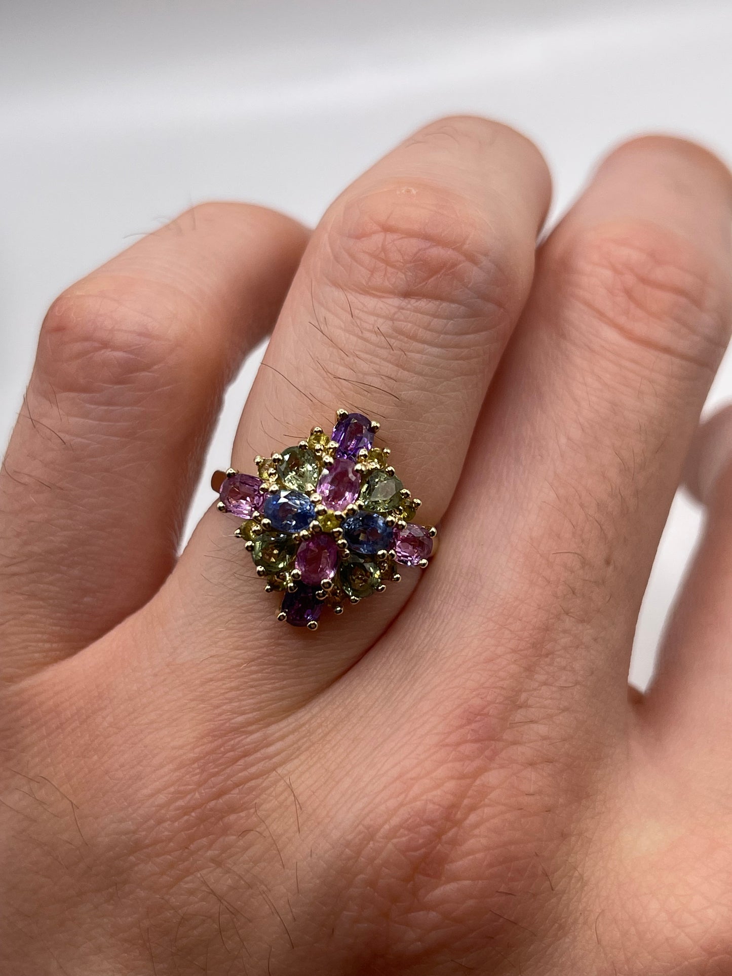 9ct gold multi coloured sapphire ring