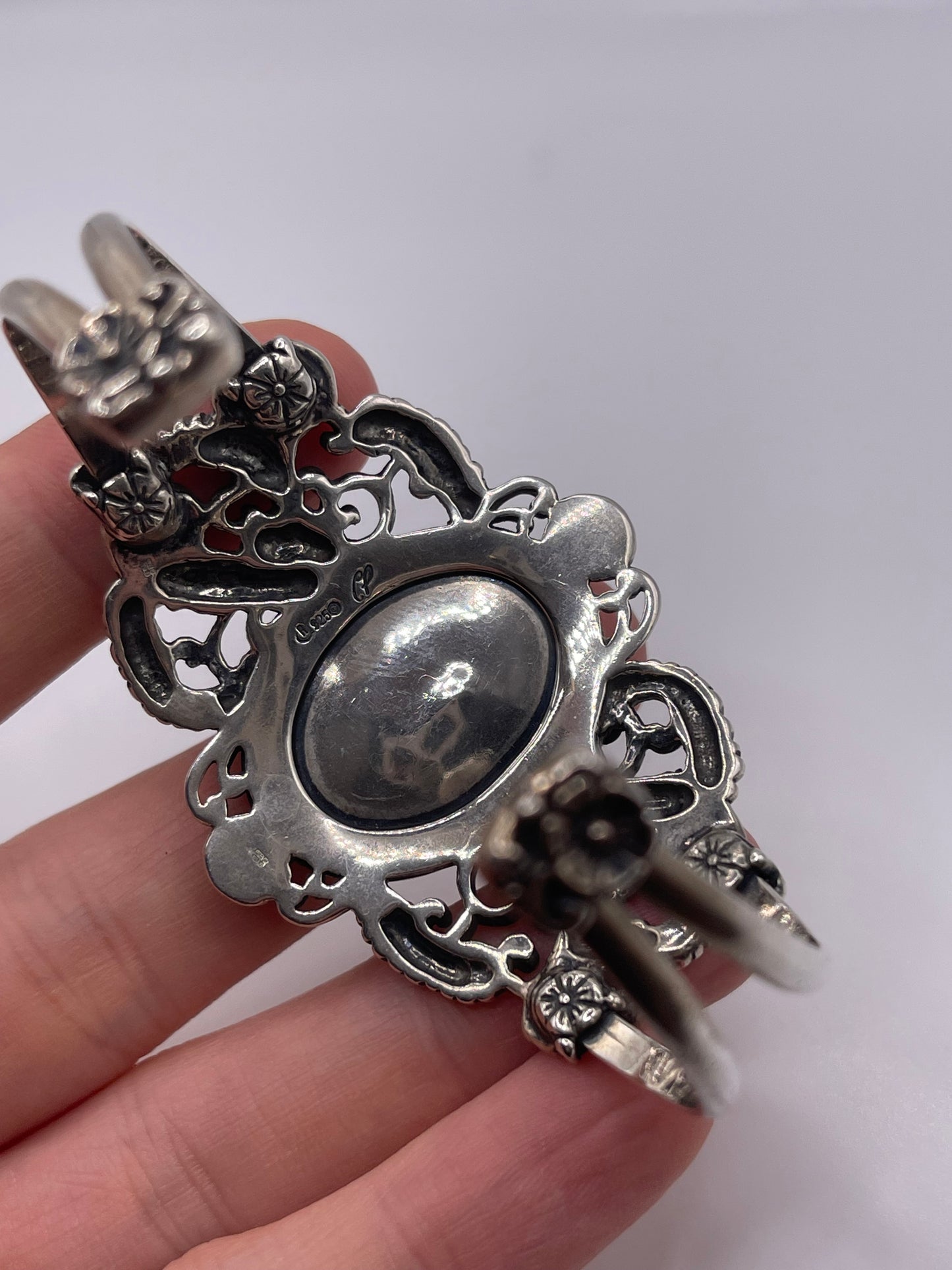 Heavy silver gemstone bangle