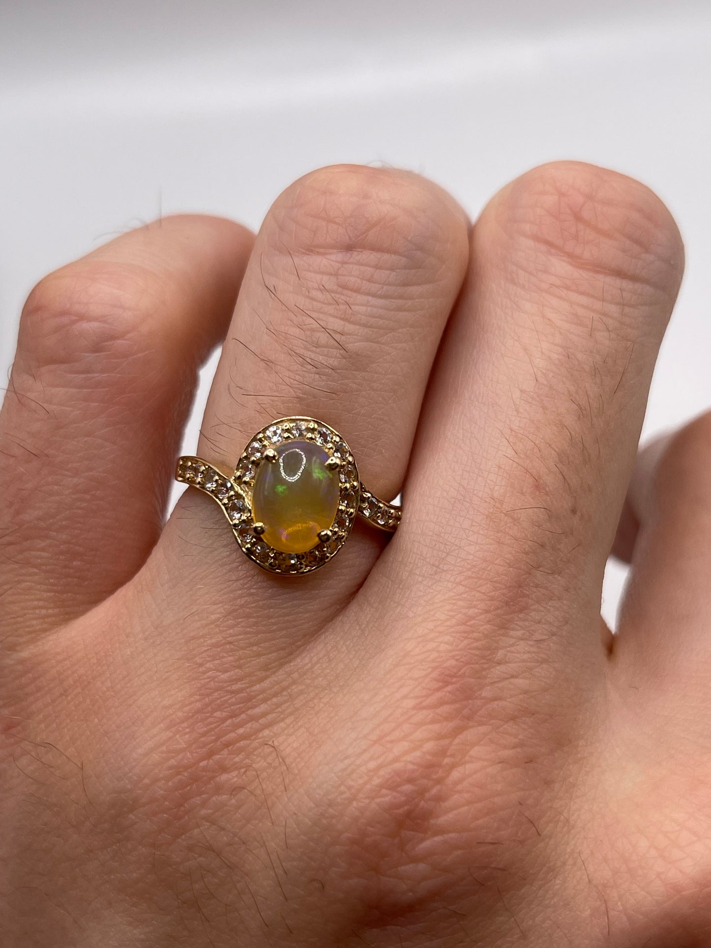 9ct gold opal and zircon ring